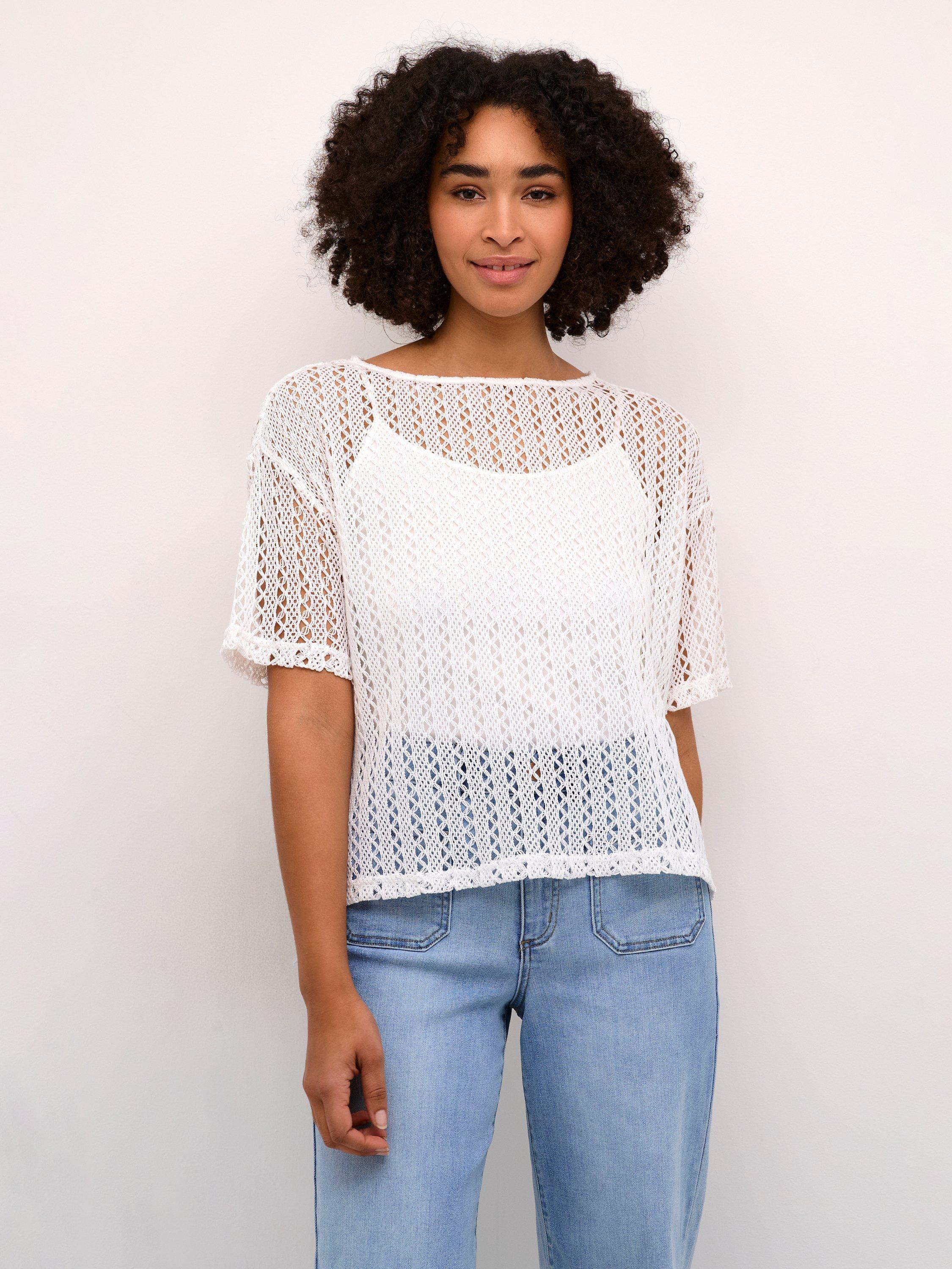 KAFFE Lykke Crochet T-Shirt, Chalk