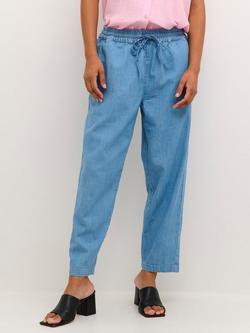 KAFFE Louise Cropped Elastic Waist Trousers, Medium Blue, Medium Blue