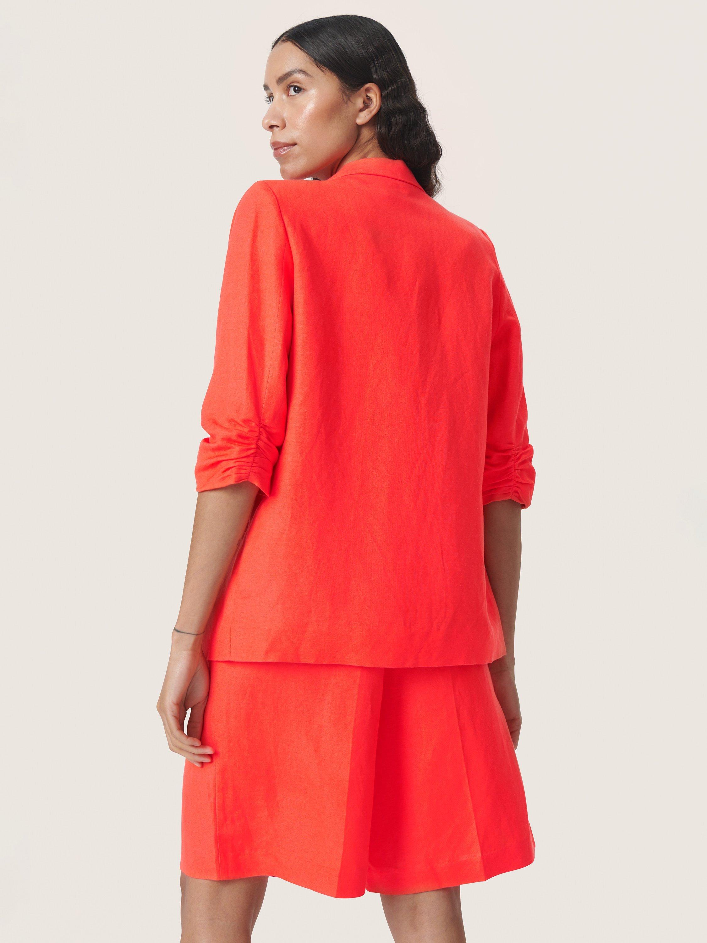 Product image 2 of 5, which shows Soaked In Luxury Malia Open Front Notch Lapel Blazer, Hot Coral, XS