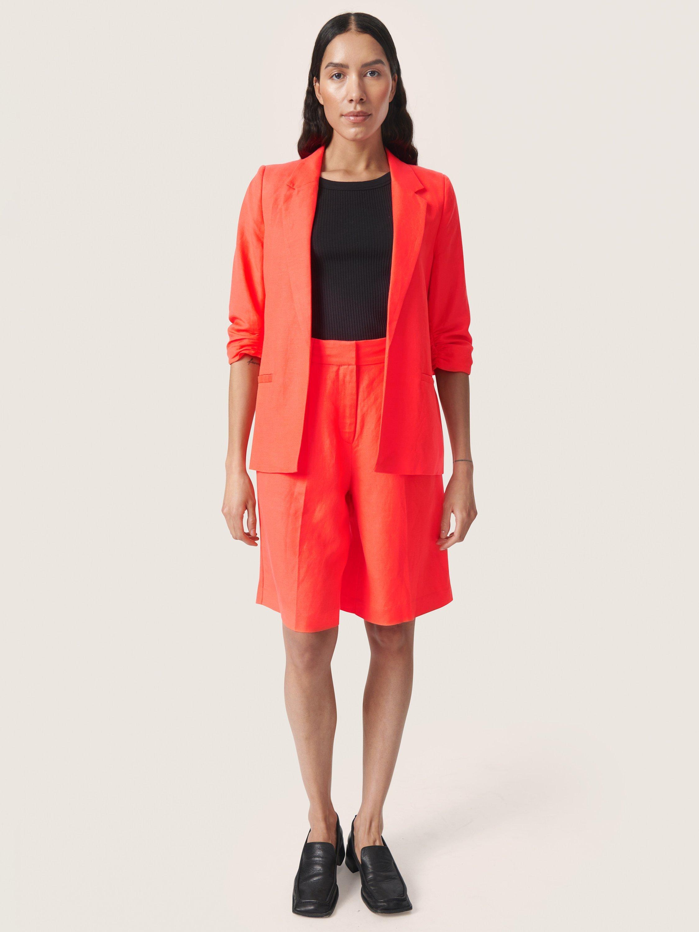 Product image 3 of 5, which shows Soaked In Luxury Malia Open Front Notch Lapel Blazer, Hot Coral, XS