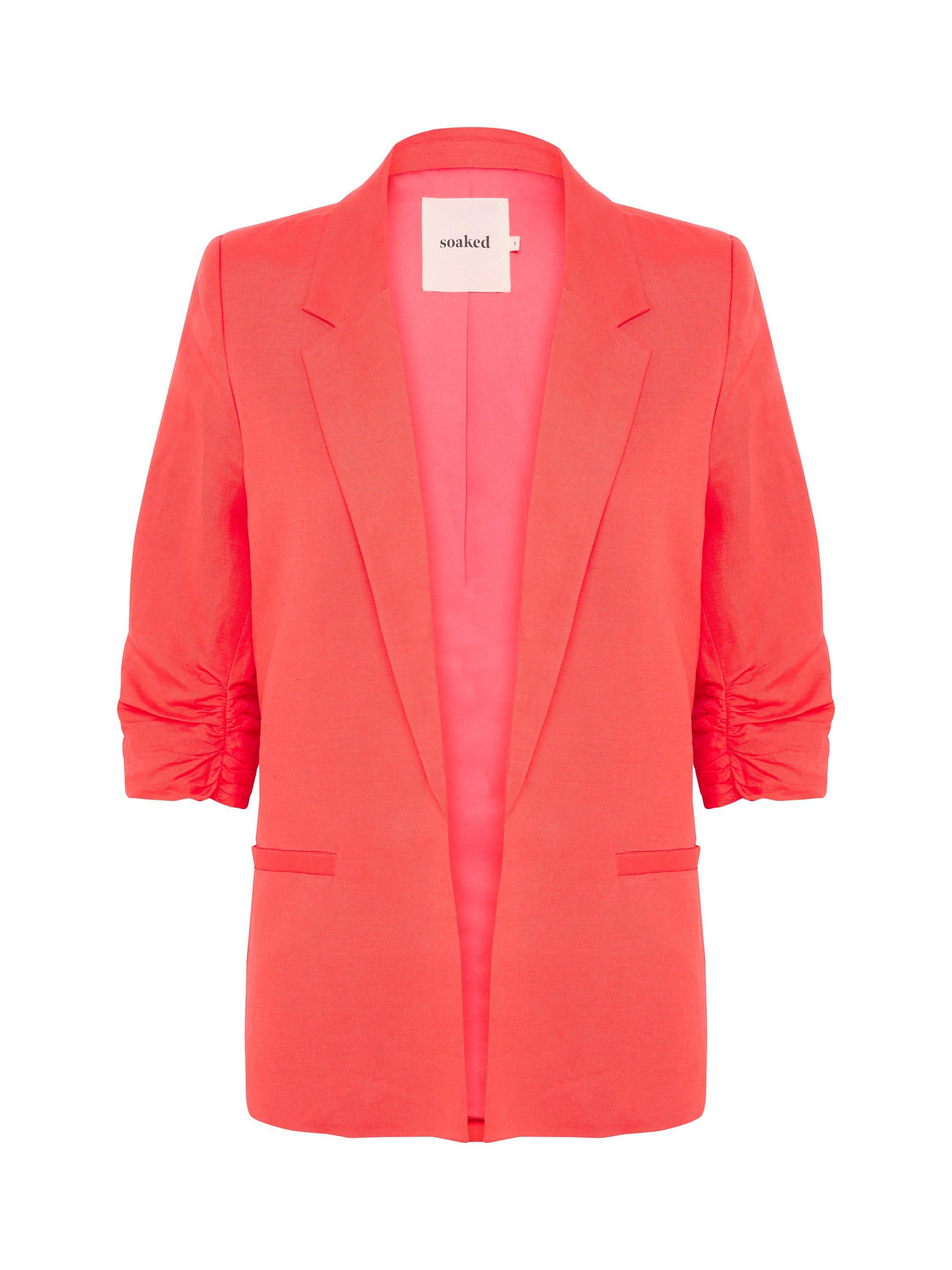 Product image 4 of 5, which shows Soaked In Luxury Malia Open Front Notch Lapel Blazer, Hot Coral, XS