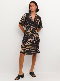 KAFFE Laila Tiger Print Shirt Dress, Black/Brown, Black/Brown Tiger