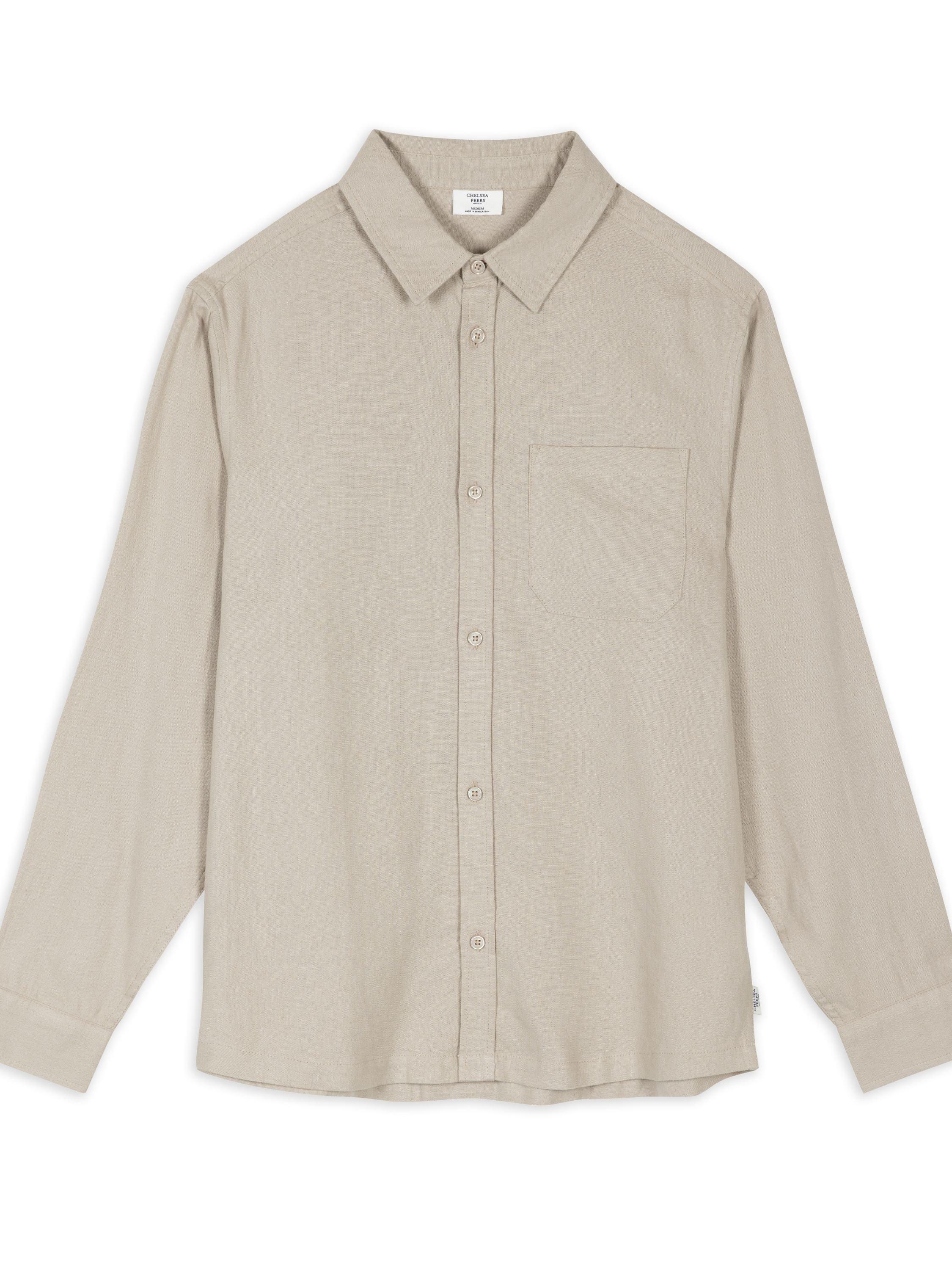 Chelsea Peers Linen Blend Long Sleeve Shirt, Camel