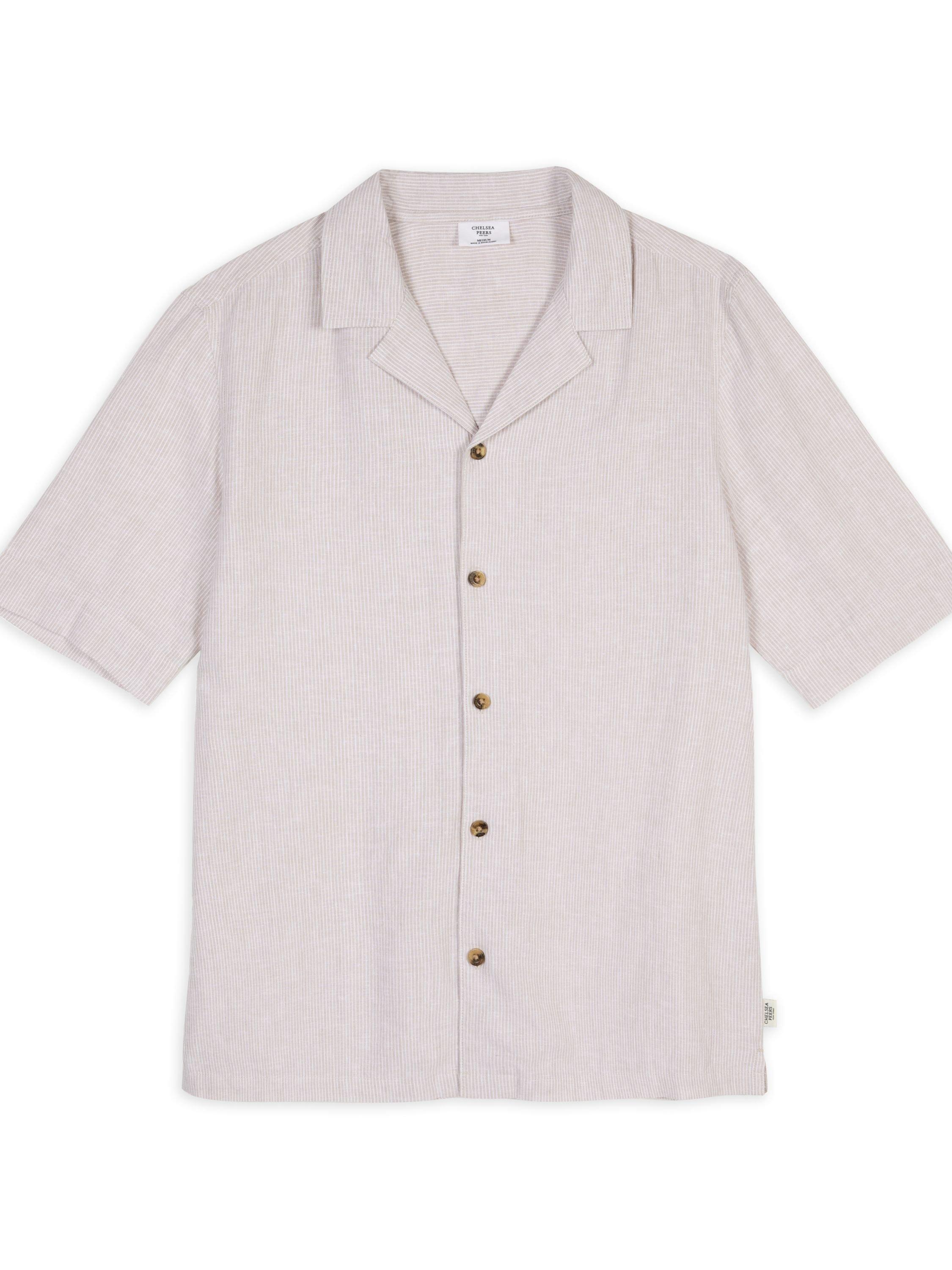 Chelsea Peers Linen Blend Micro Stripe Shirt, Beige