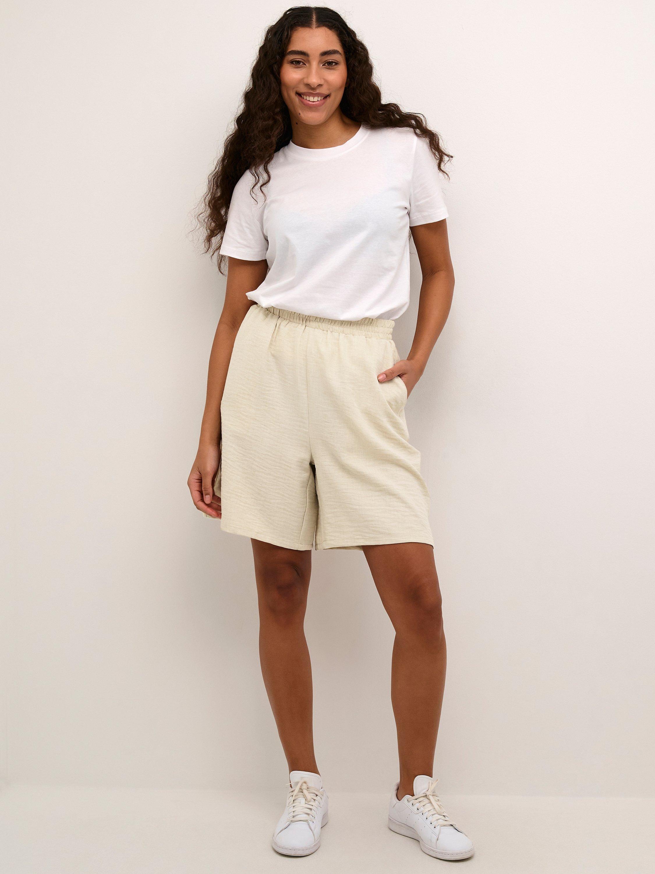 KAFFE Elise Elastic Waist Wide Leg Shorts, Turtledove, 10