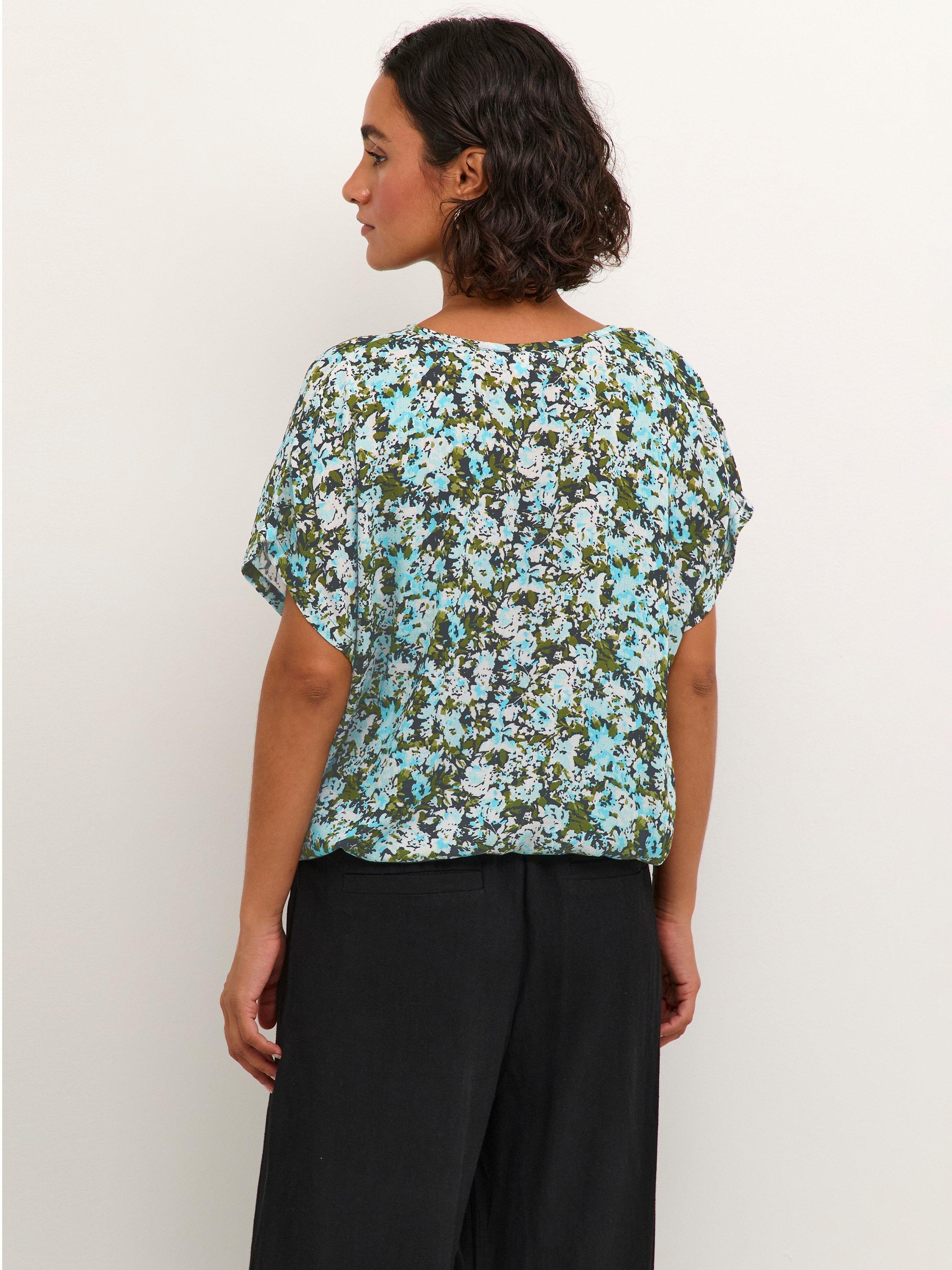Product image 2 of 6, which shows KAFFE Amber Ecovero Batwing Sleeve Blouse, Blue/Green Flower, 10