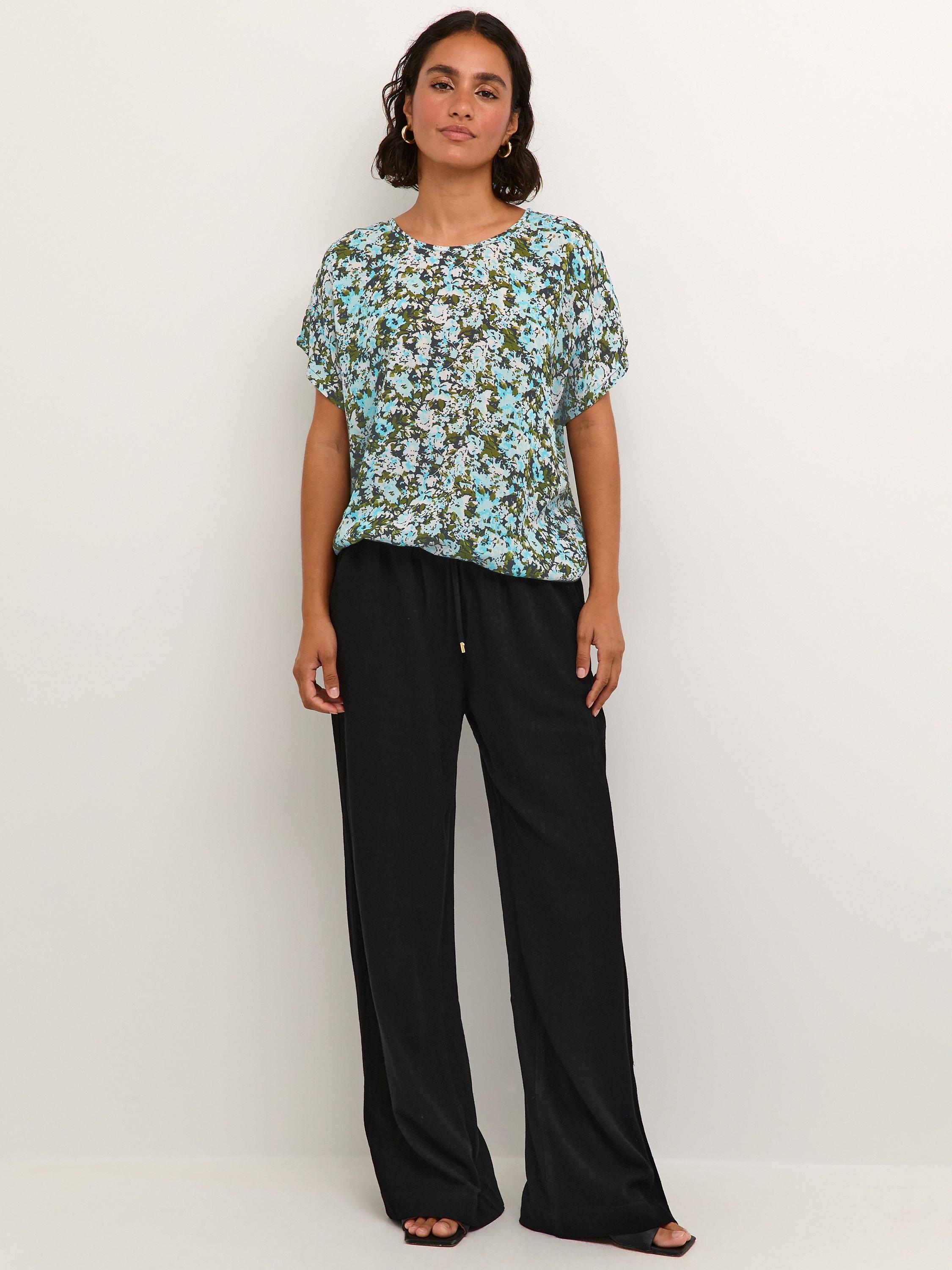 Product image 4 of 6, which shows KAFFE Amber Ecovero Batwing Sleeve Blouse, Blue/Green Flower, 10