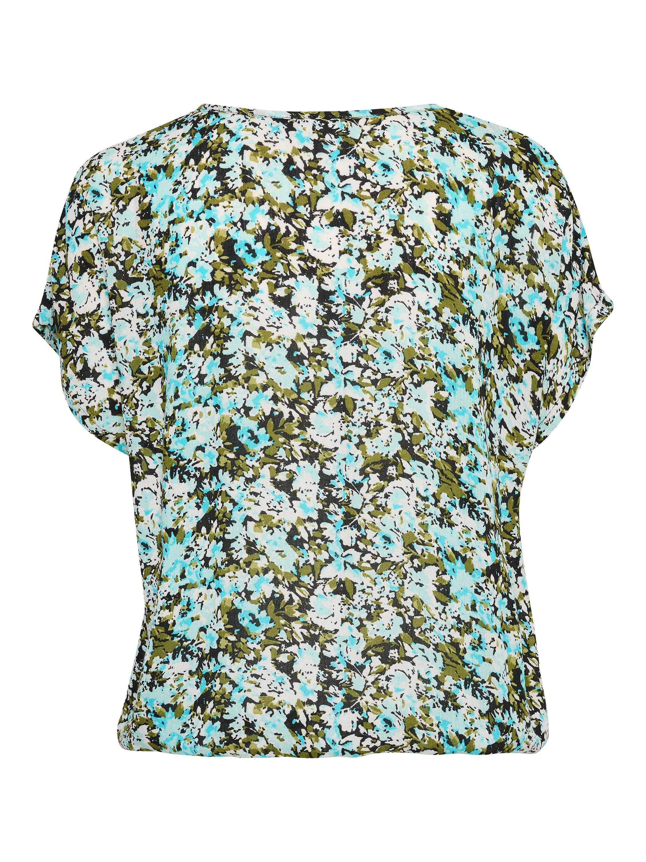 Product image 6 of 6, which shows KAFFE Amber Ecovero Batwing Sleeve Blouse, Blue/Green Flower, 10