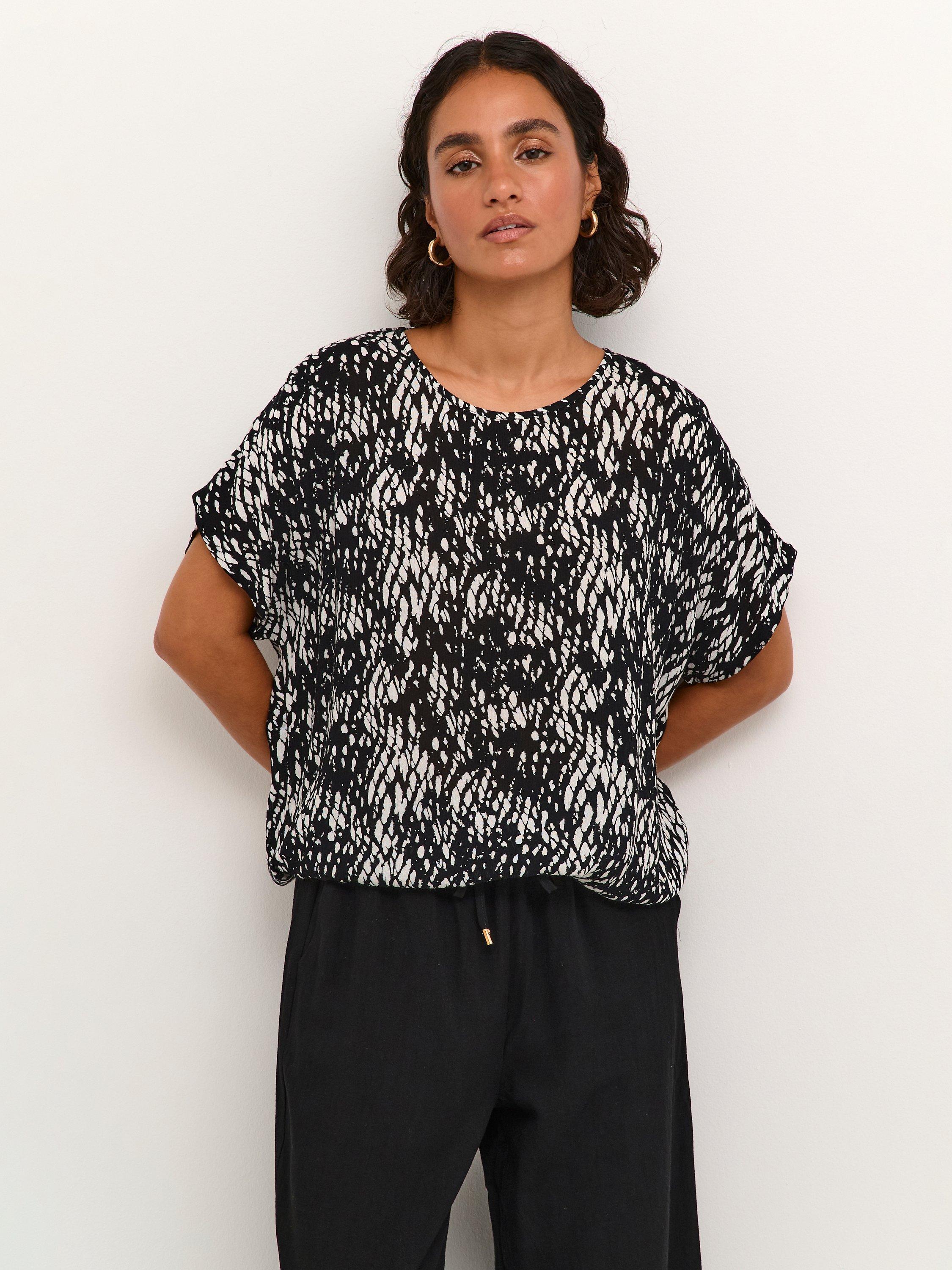 KAFFE Amber Ecovero Batwing Sleeve Blouse, Black/White