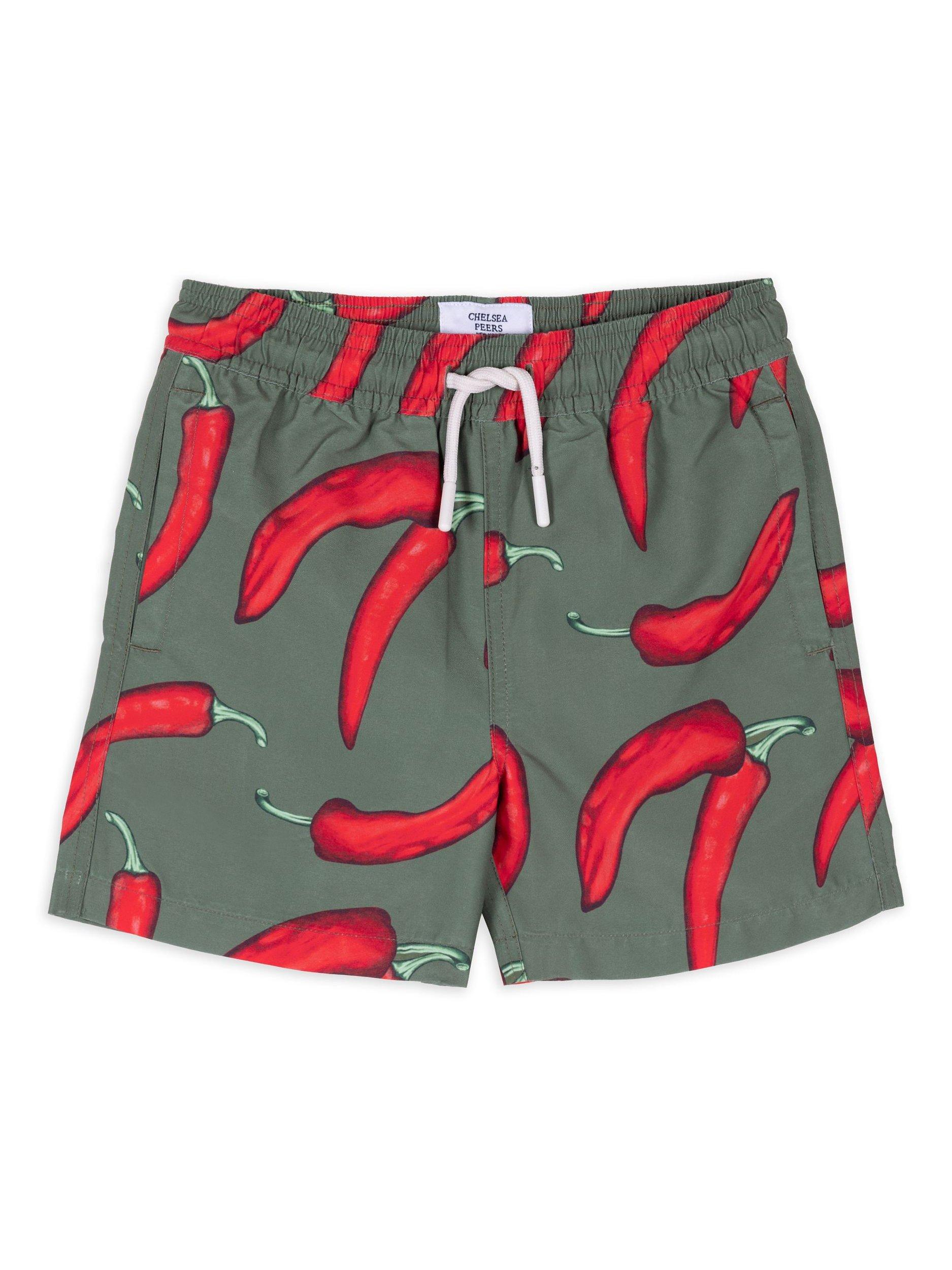 Chelsea Peers Kids Chilli Pepper Print Swim Shorts Khaki Red