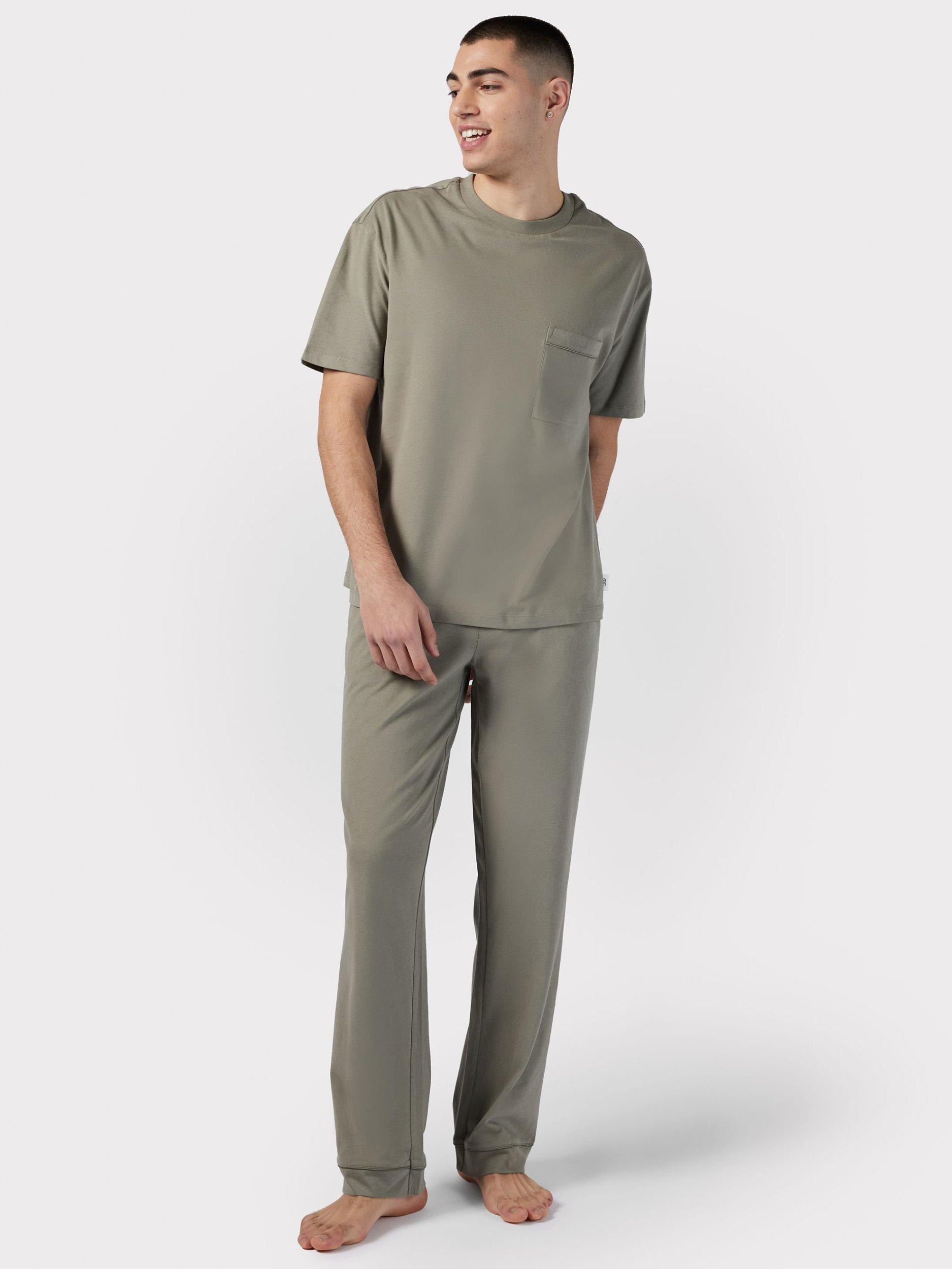 Chelsea Peers Organic Cotton Crewneck Long Pyjama Set, Green