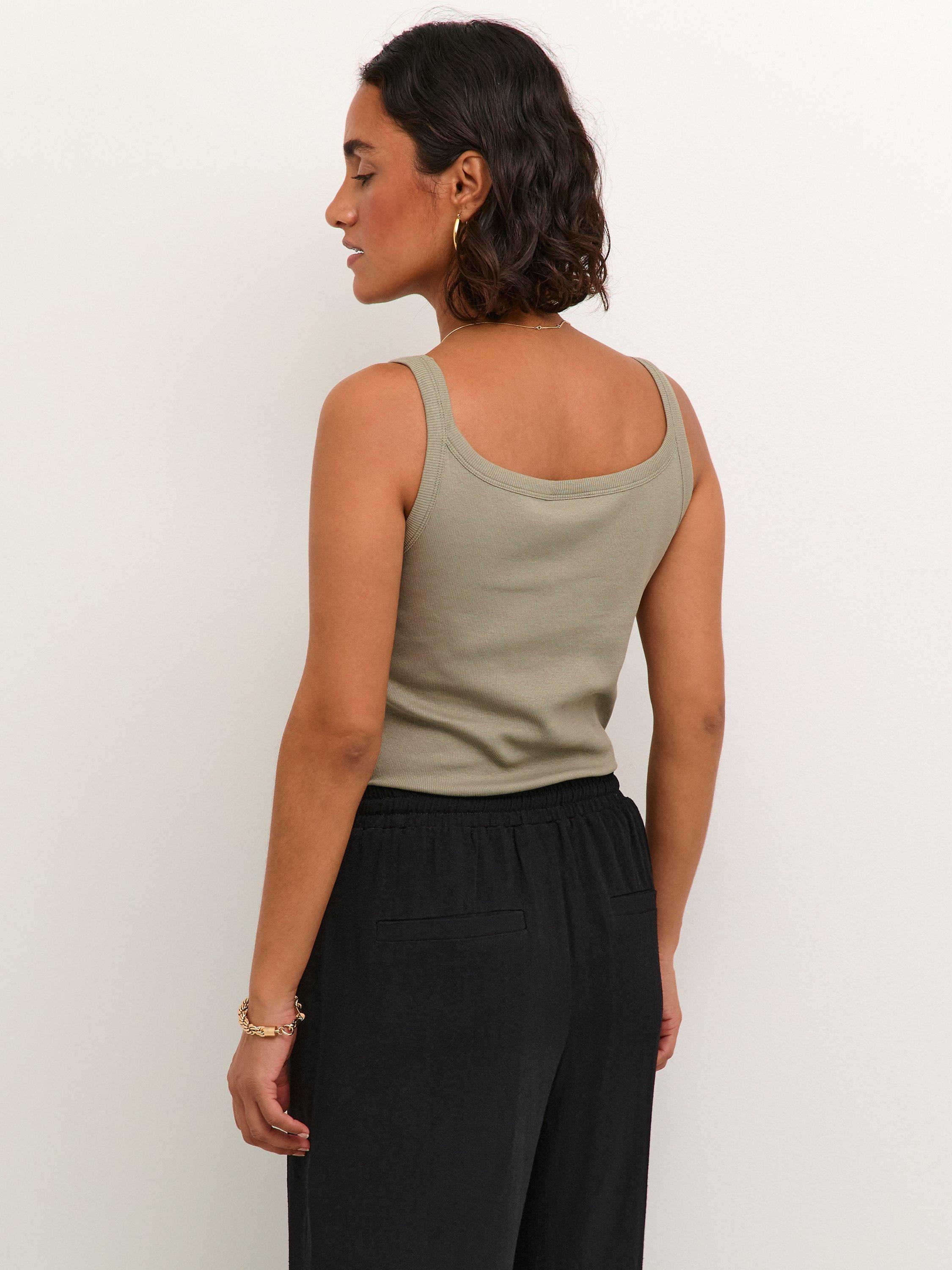 Product image 2 of 5, which shows KAFFE Carna Scoop Neck Tank Top, Vetiver, XS