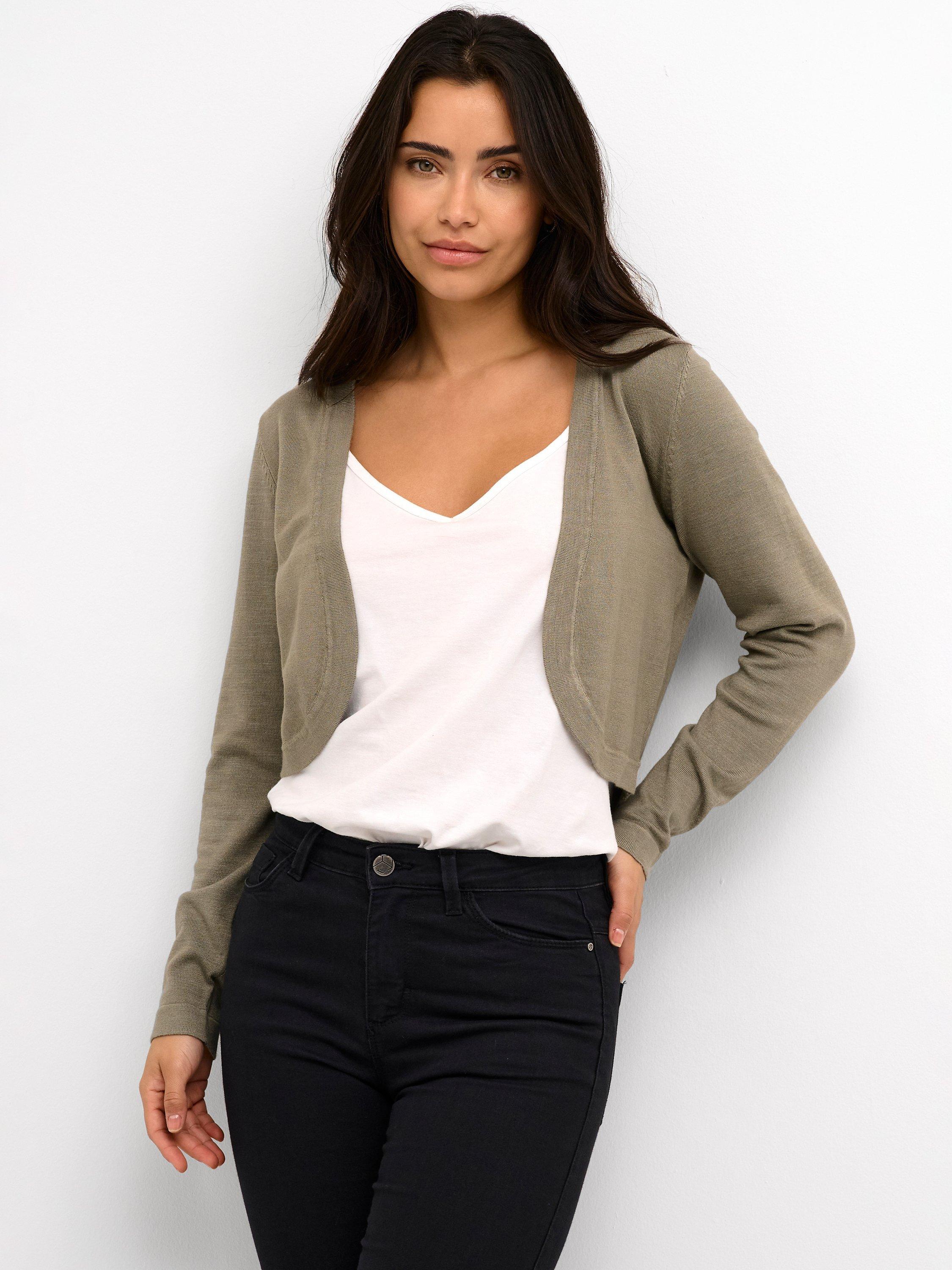 Product image 1 of 4, which shows KAFFE Astrid Long Sleeve Bolero, Vetiver, XL