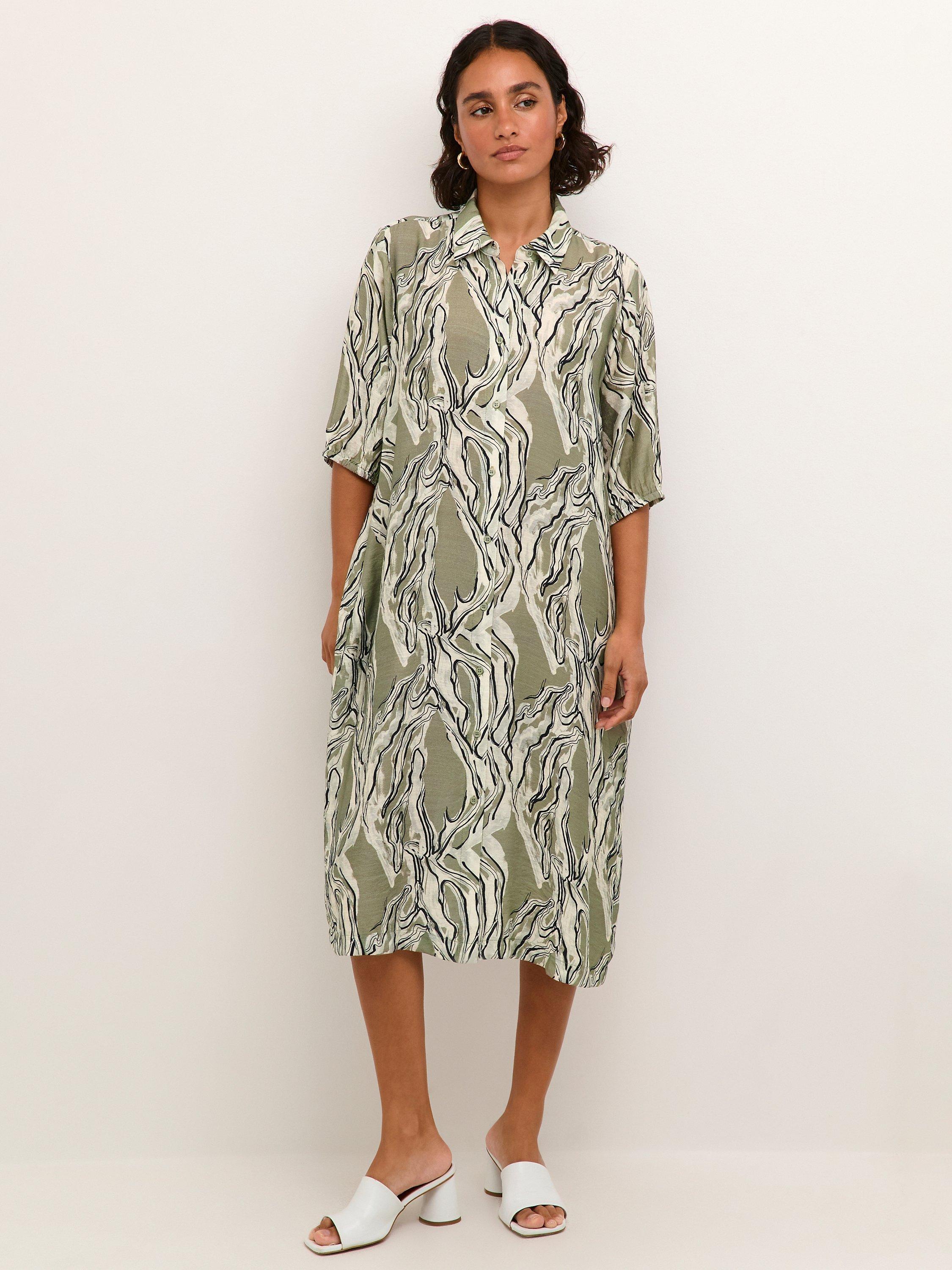 Product image 1 of 6, which shows KAFFE Elino Knee Length Shirt Dress, Vetiver Marble, 8