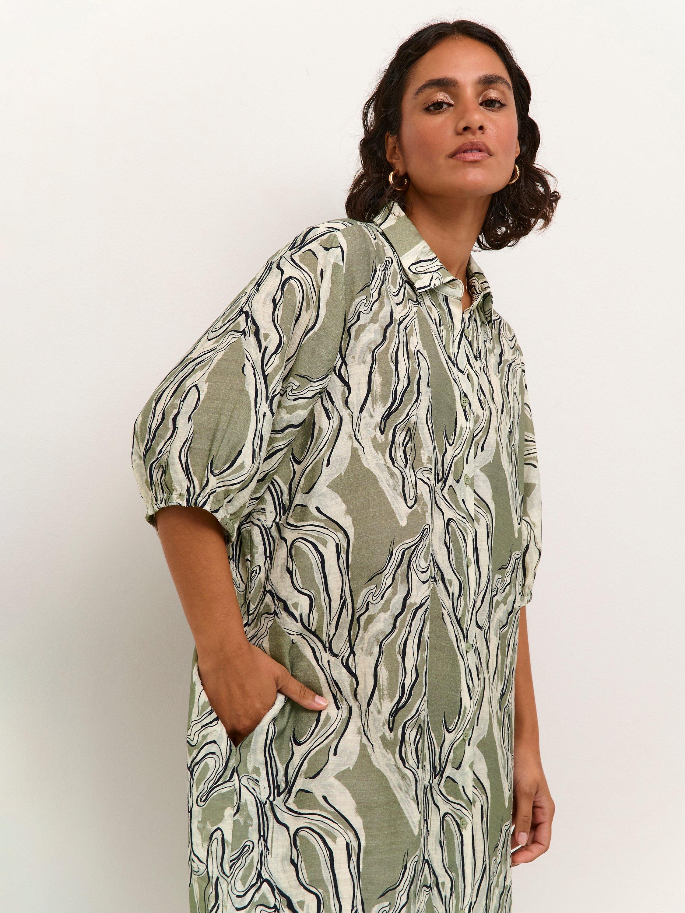 Product image 3 of 6, which shows KAFFE Elino Knee Length Shirt Dress, Vetiver Marble, 8