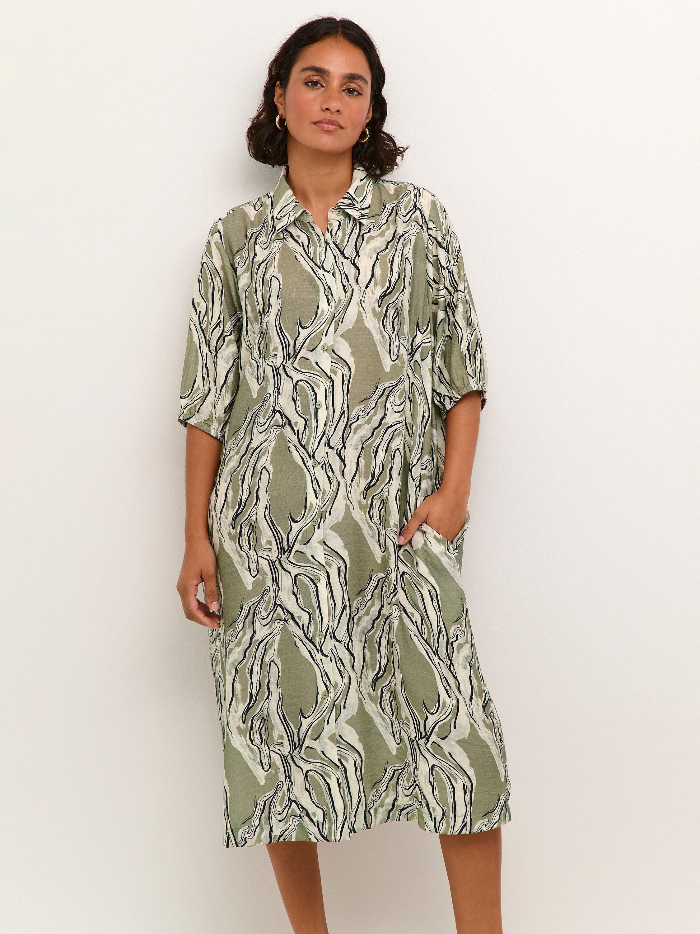Product image 4 of 6, which shows KAFFE Elino Knee Length Shirt Dress, Vetiver Marble, 8