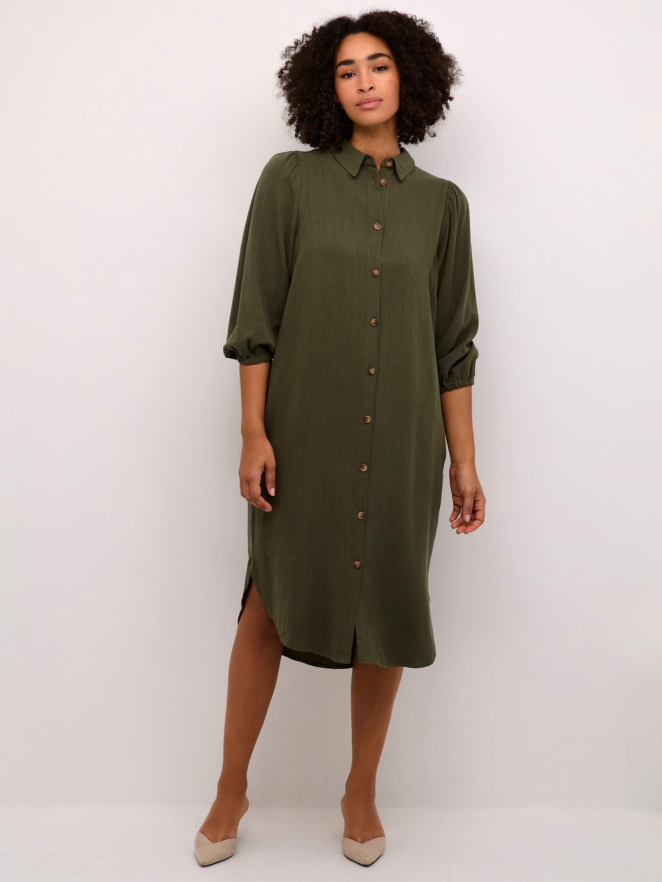 KAFFE Liny Linen Blend Shirt Dress, Forest Night, 10