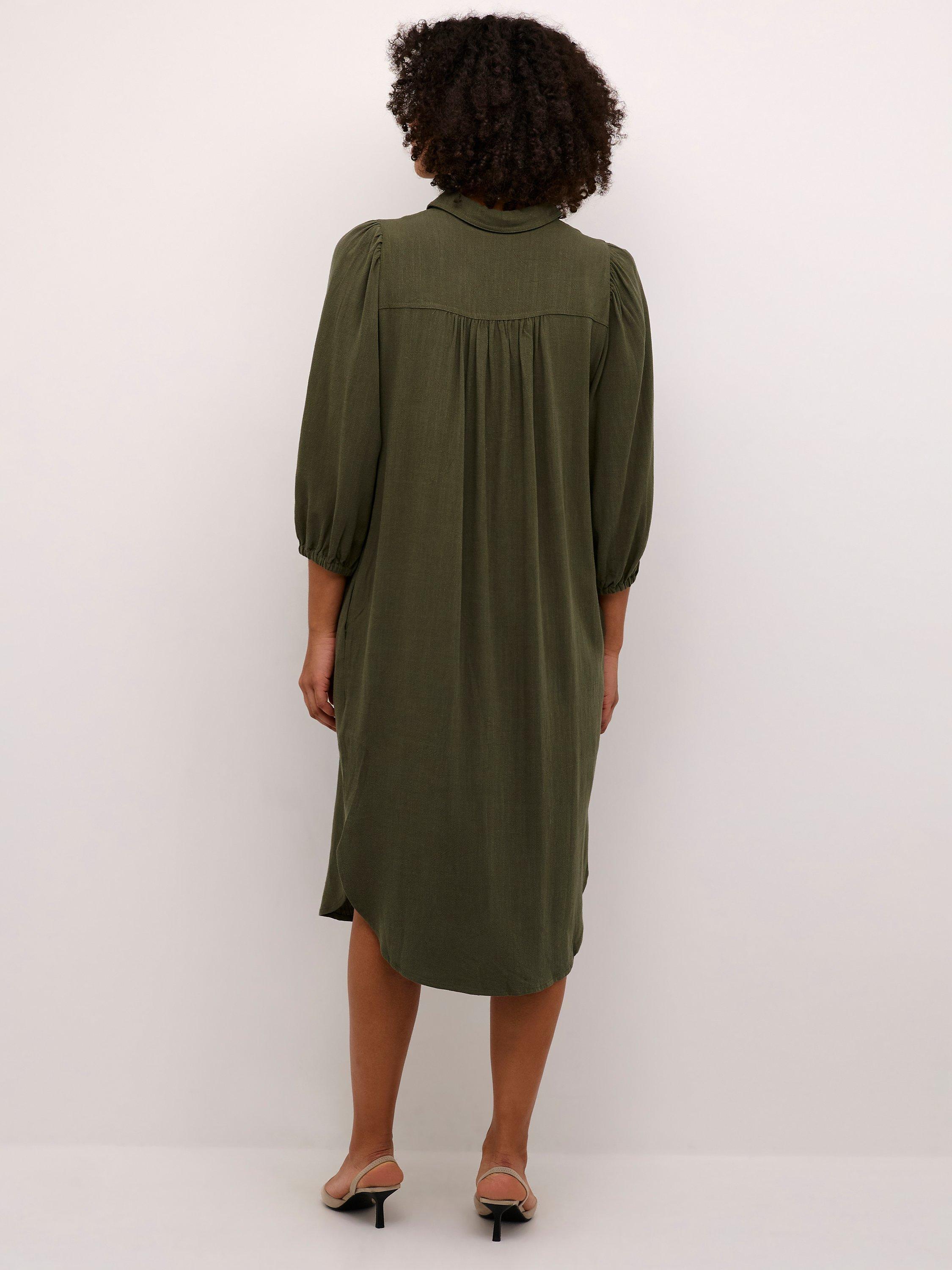 KAFFE Liny Linen Blend Shirt Dress, Forest Night, 10