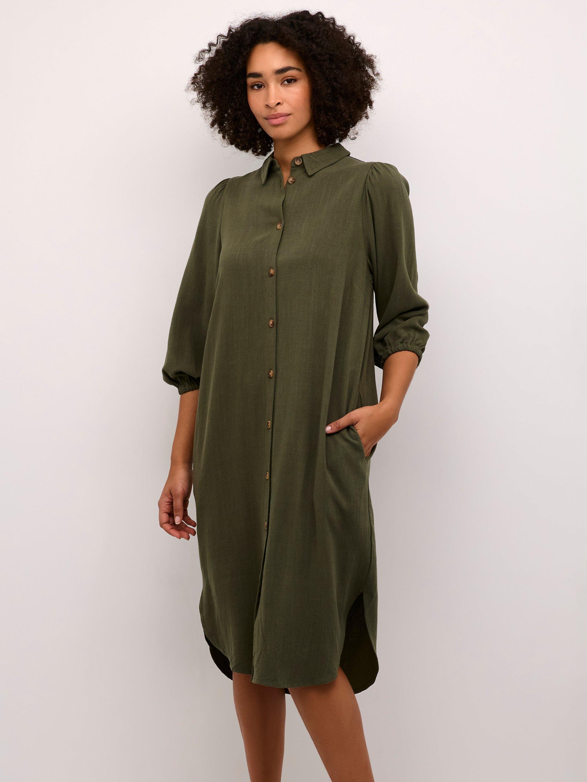 KAFFE Liny Linen Blend Shirt Dress, Forest Night, 10