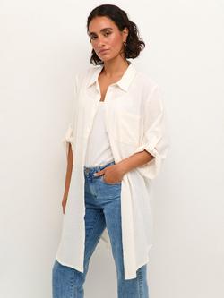 KAFFE Pauline Crinkle Cotton Shirt Dress, Chalk