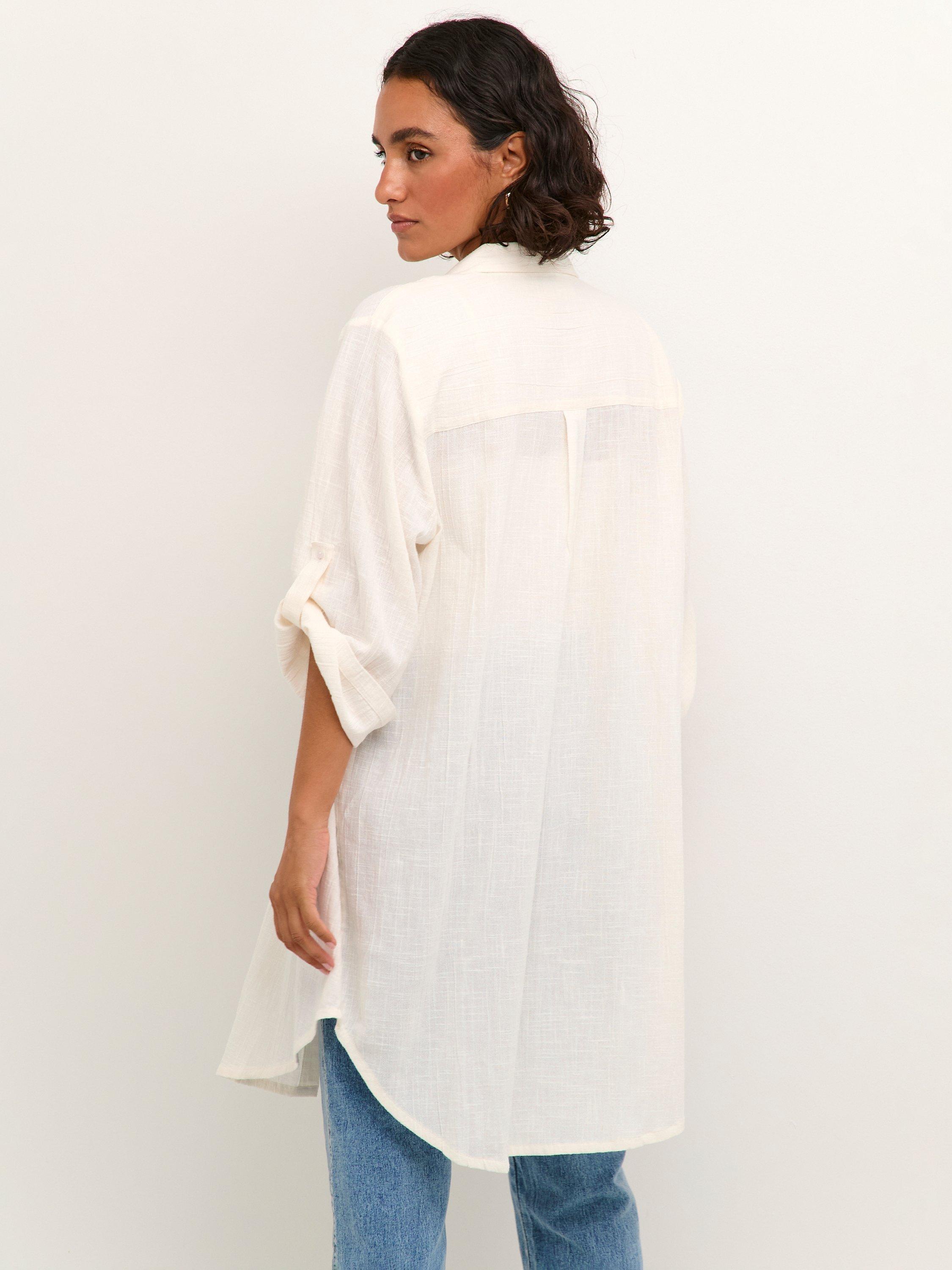 Product image 2 of 6, which shows KAFFE Pauline Crinkle Cotton Shirt Dress, Chalk, 8