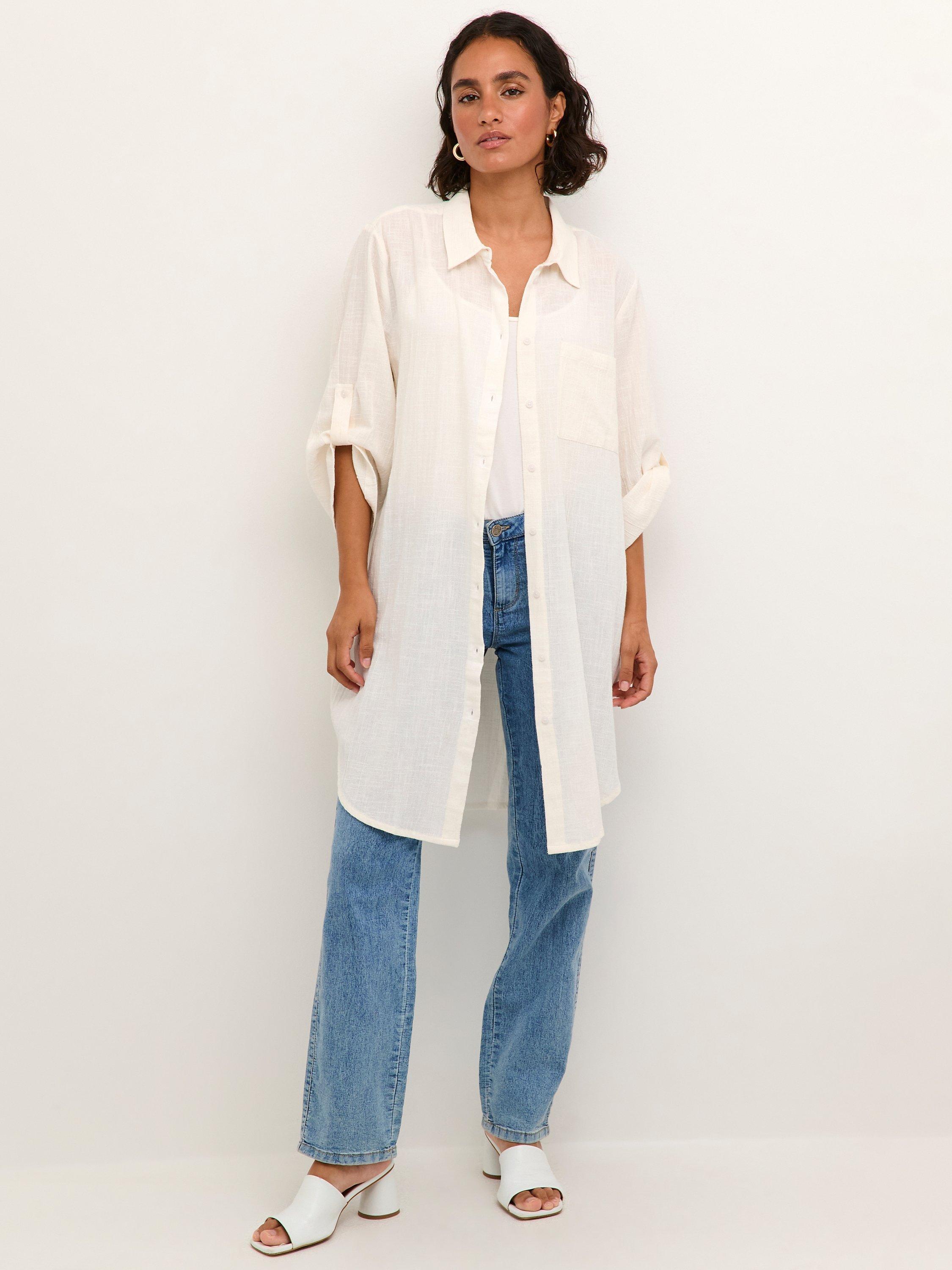 Product image 3 of 6, which shows KAFFE Pauline Crinkle Cotton Shirt Dress, Chalk, 8