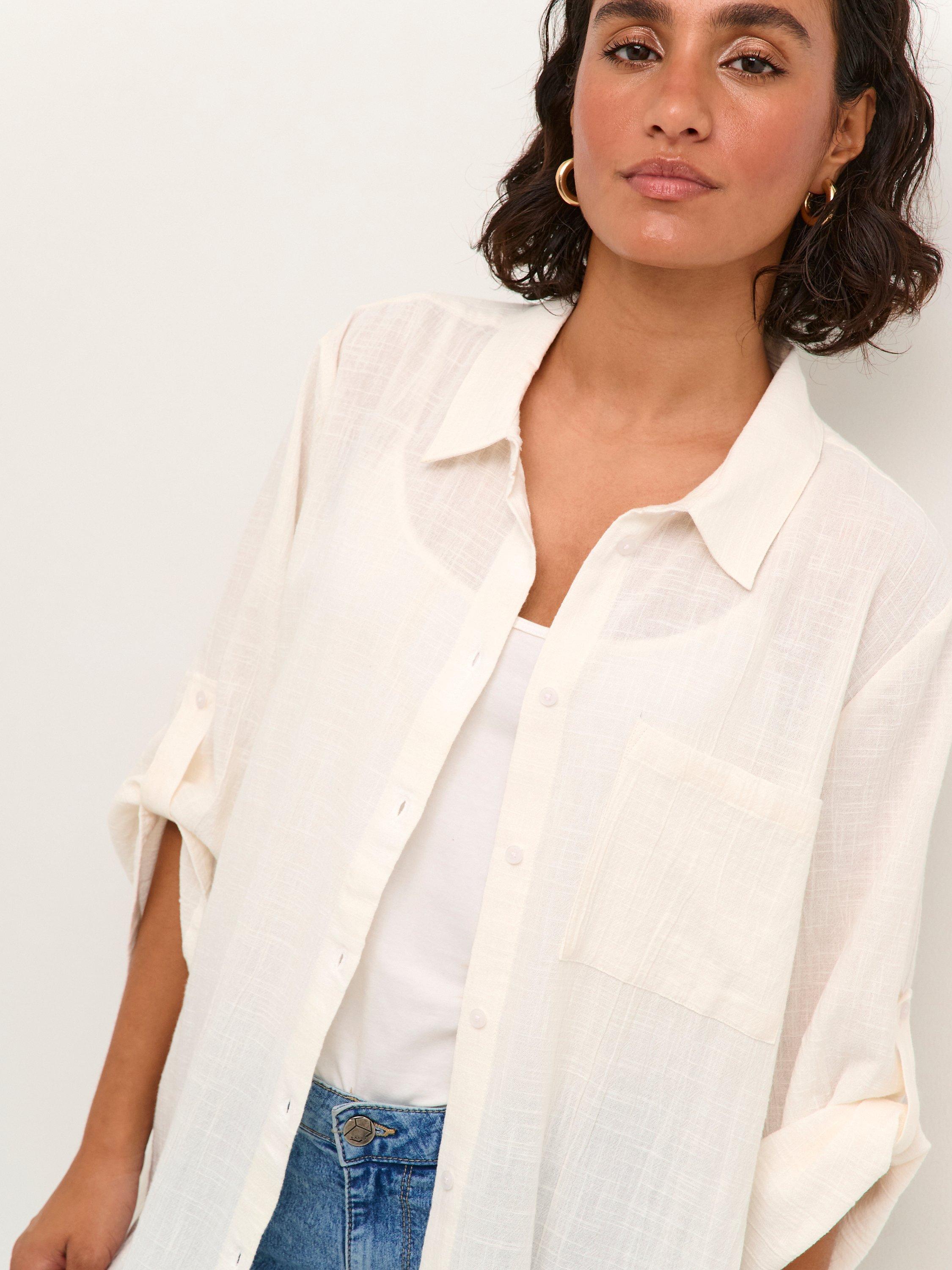 Product image 4 of 6, which shows KAFFE Pauline Crinkle Cotton Shirt Dress, Chalk, 8