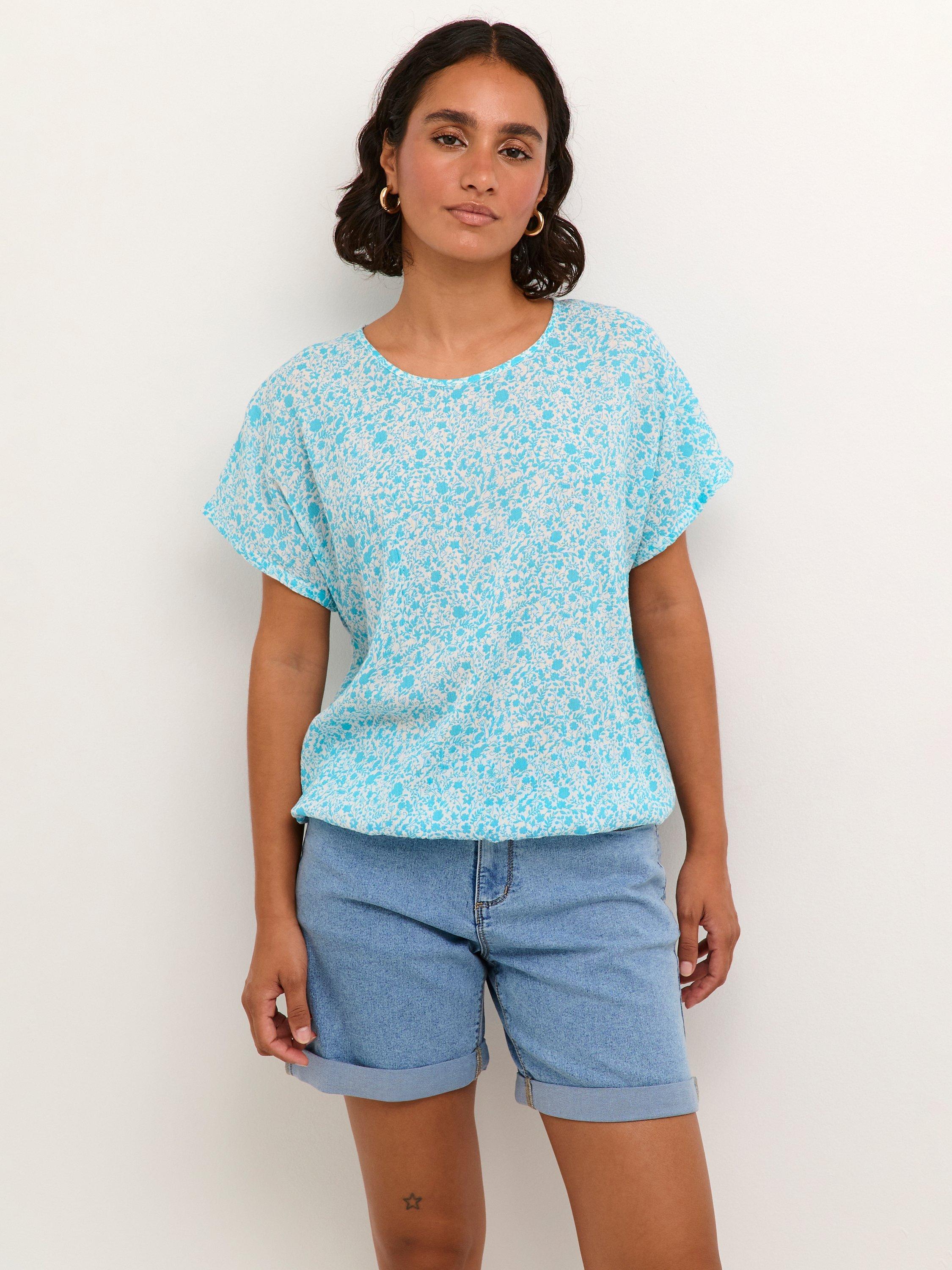 KAFFE Amber Ecovero Batwing Sleeve Blouse, Blue Atoll
