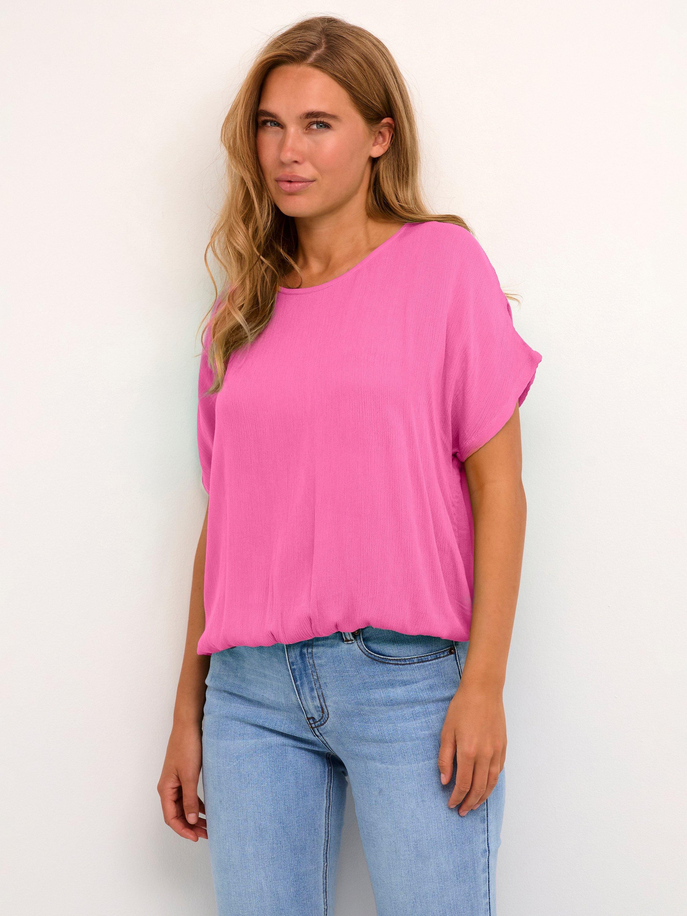 KAFFE Amber Round Neck Short Sleeve Blouse, Rose Violet, 10