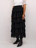 KAFFE Juliane A-Line Tiered Maxi Skirt, Deep Black