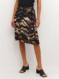 KAFFE Laila Tiger Print Skirt, Black/Brown