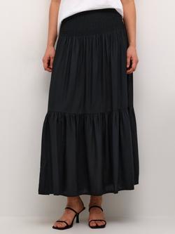KAFFE Ecovero Smock Waist A-Line Fit Maxi Skirt, Black Deep, Black Deep