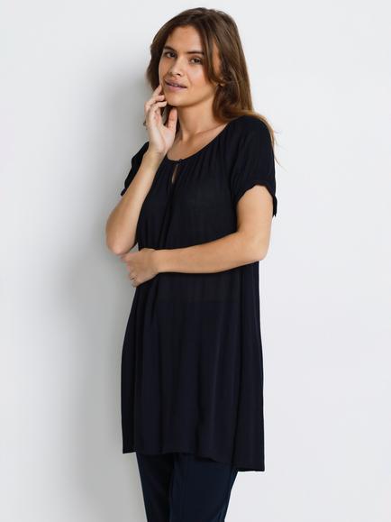 KAFFE Amber Short Sleeve Scoop Neck Tunic, Black Deep, Black Deep