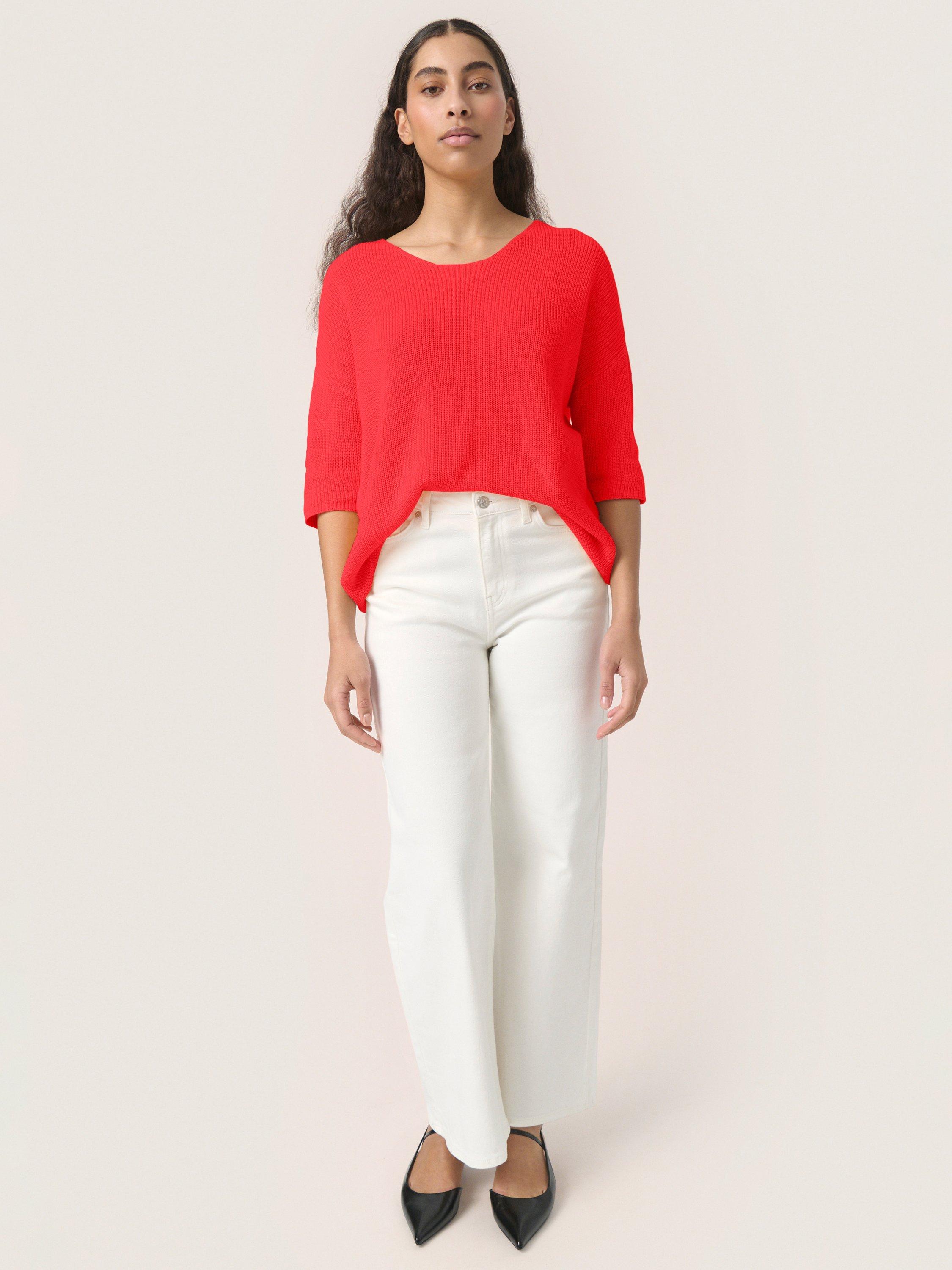 Product image 3 of 5, which shows Soaked In Luxury Tuesday Cotton Blend Half Sleeve Jumper, Hot Coral, XS