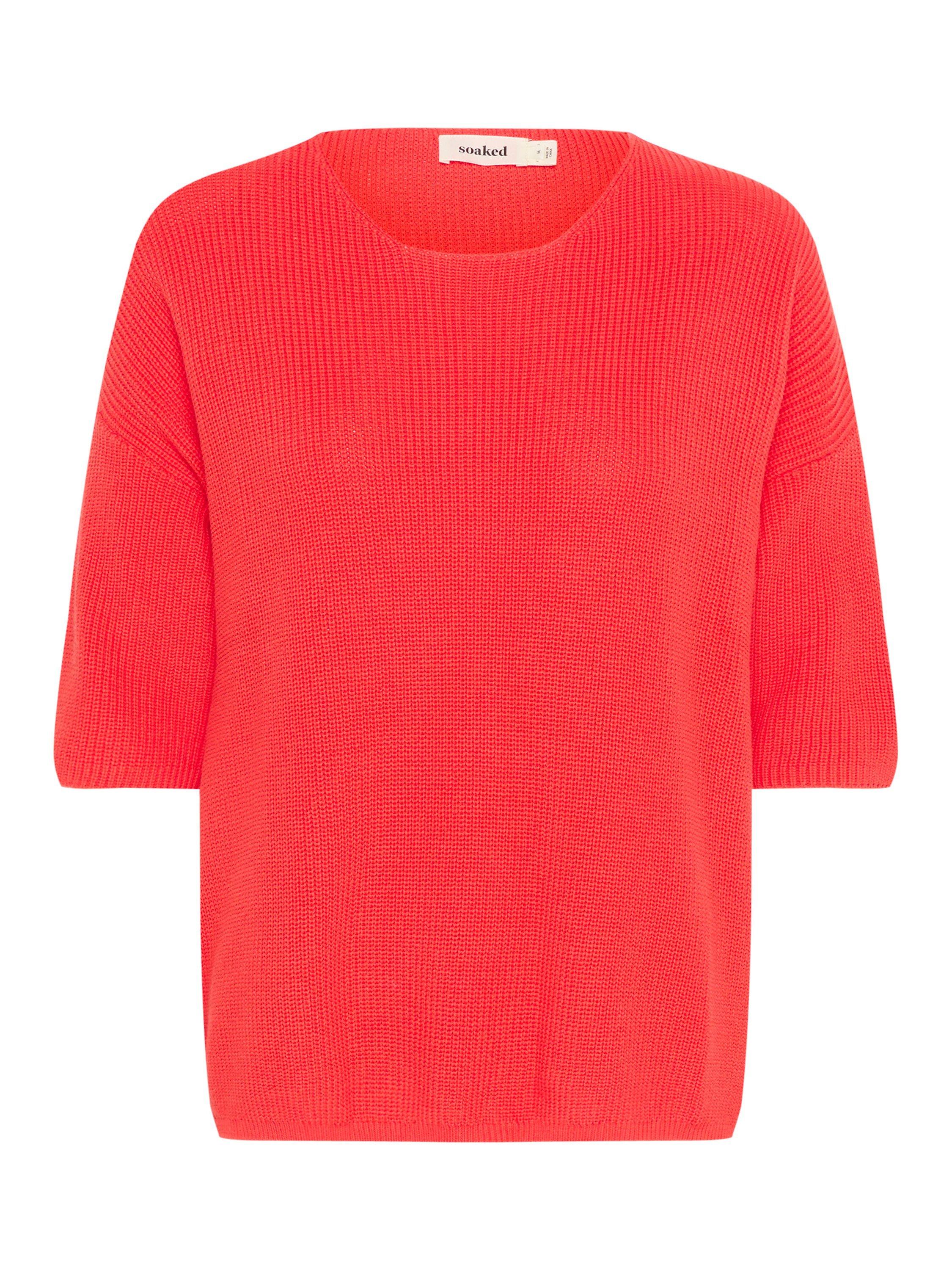 Product image 4 of 5, which shows Soaked In Luxury Tuesday Cotton Blend Half Sleeve Jumper, Hot Coral, XS