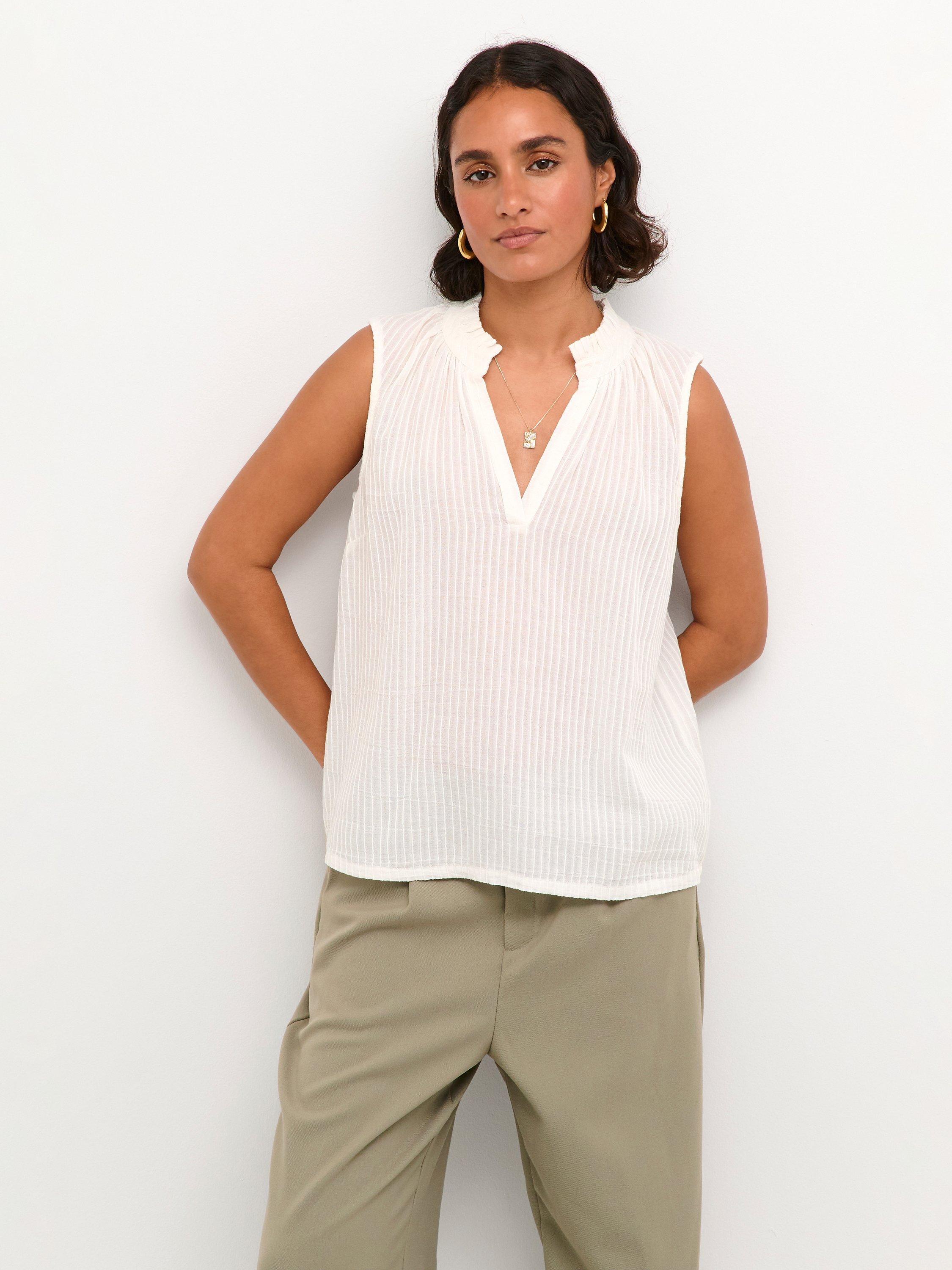 KAFFE Alice Sleeveless V-Notch Neck Top, Chalk