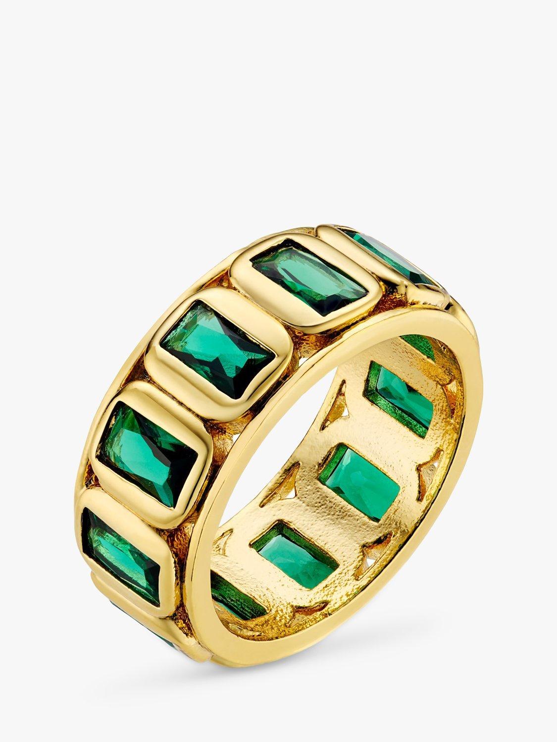 Orelia Crystal Baguette Ring, Gold/Green