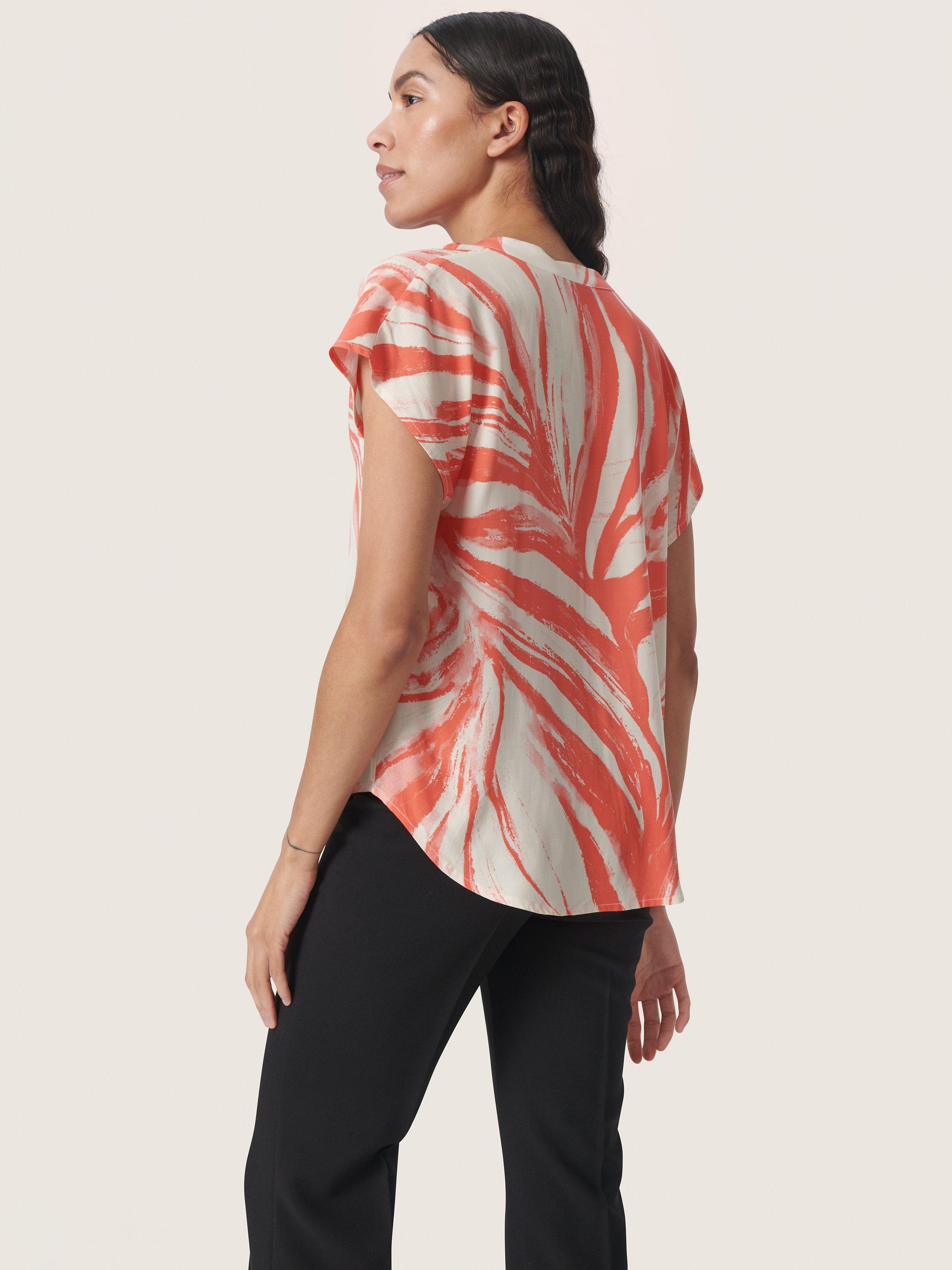 Product image 2 of 5, which shows Soaked In Luxury Wynter Notch Neck Short Sleeve Blouse, Hot Coral Wave, L