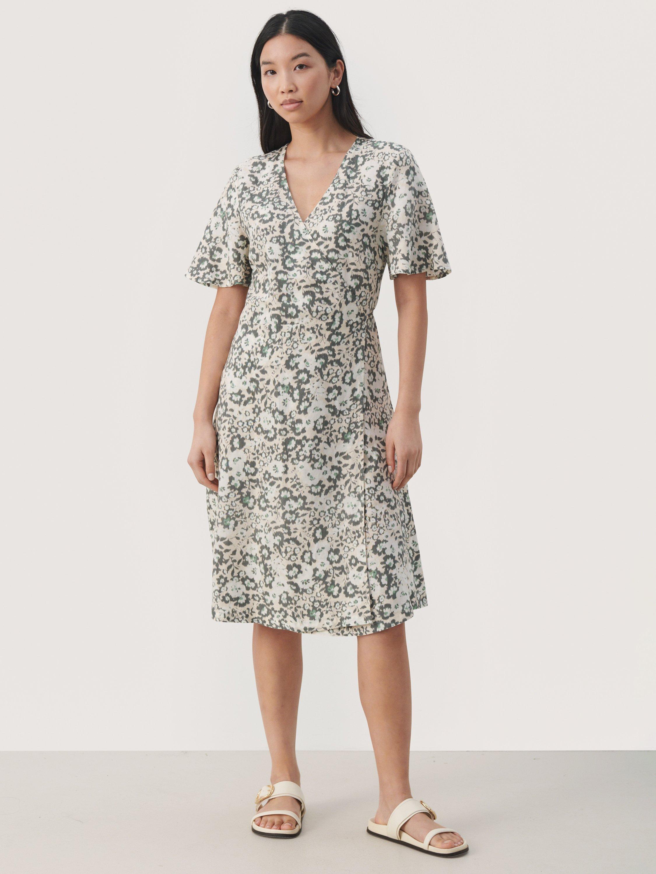 Part Two Gilanda Ecovero Knee Length Wrap Dress, Agave Green Blur