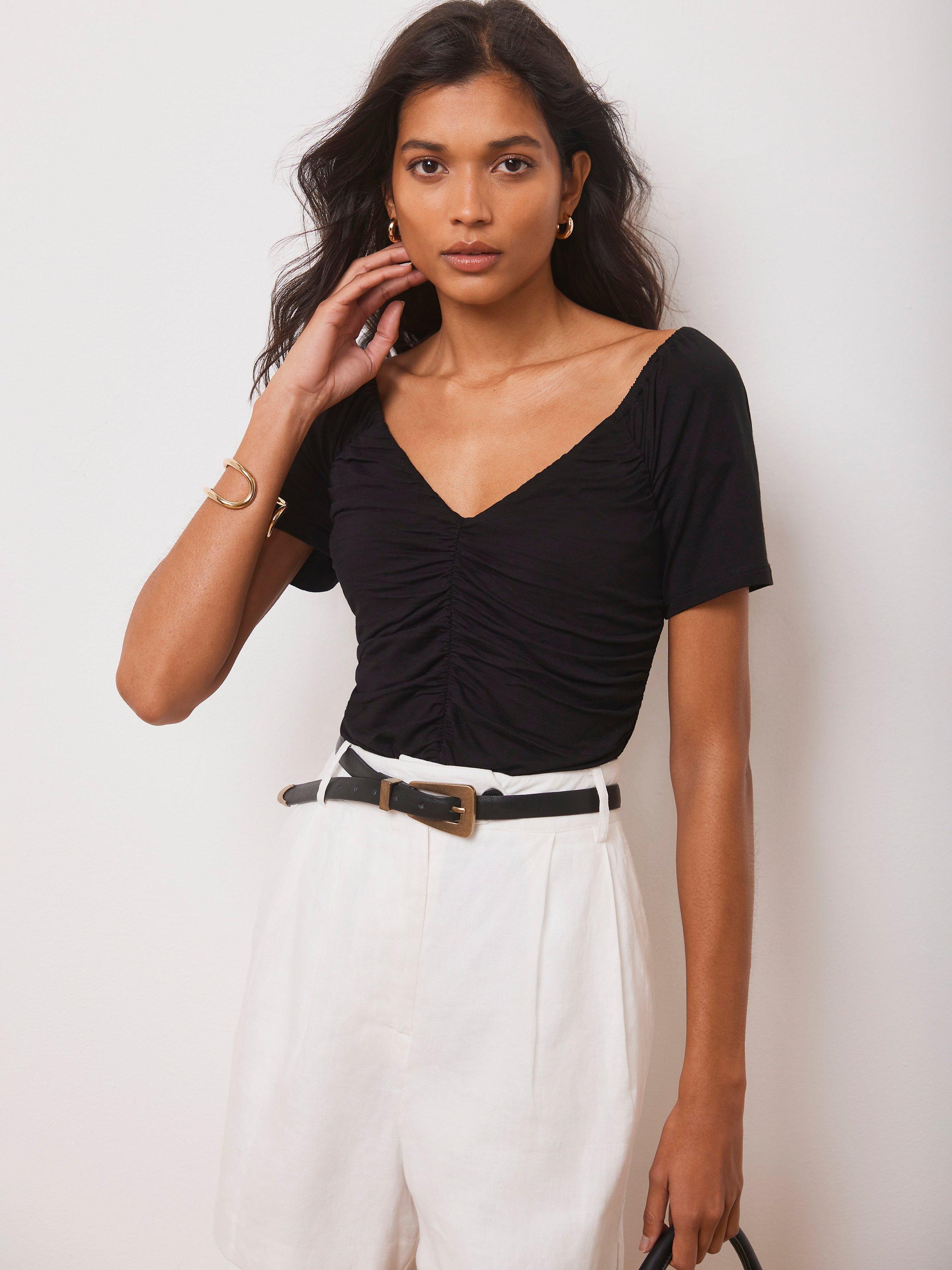 Mint Velvet Side Ruche Top, Black