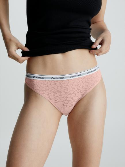 Calvin Klein Modern Logo Textured Cotton Thong, Pink, Pink