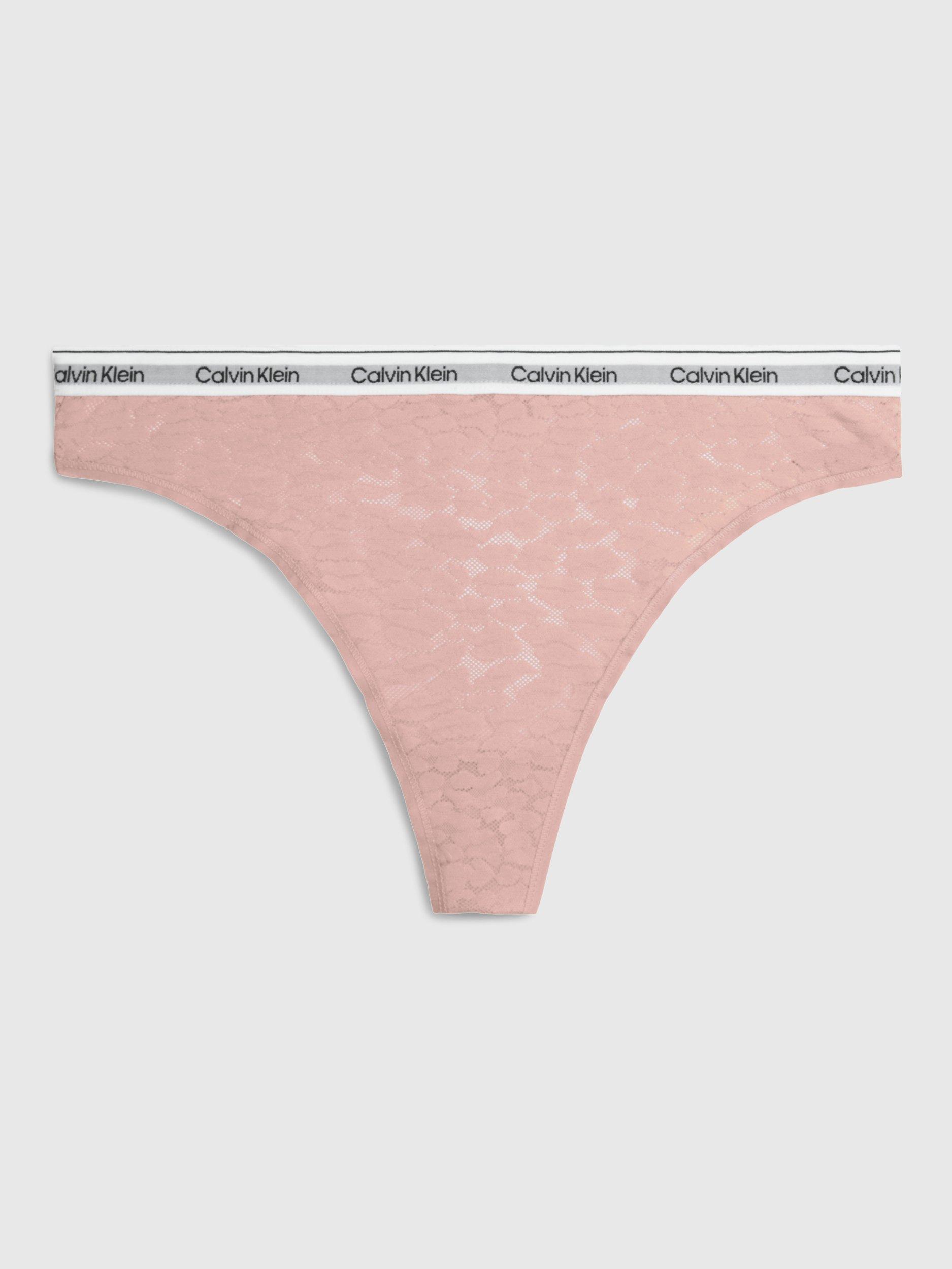 Product image 4 of 4, which shows Calvin Klein Modern Logo Textured Cotton Thong, Pink, XS