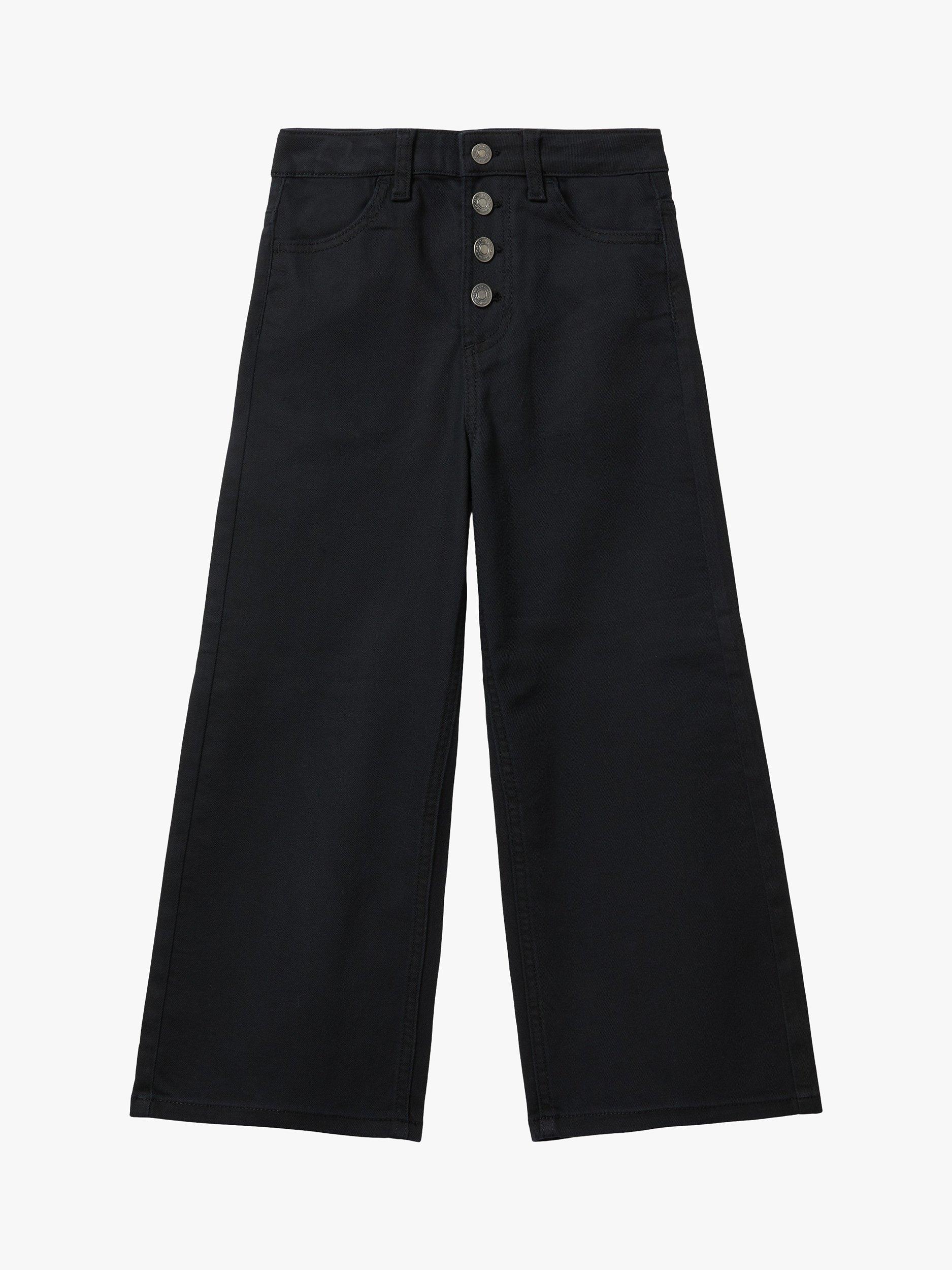 Product image 1 of 3, which shows Benetton Kids' High Waist Wide Fit Trousers, Black, 8-9 years