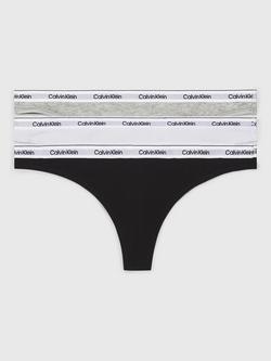 Calvin Klein Modern Logo Cotton Thong, Pack of 3, Black/White/Grey