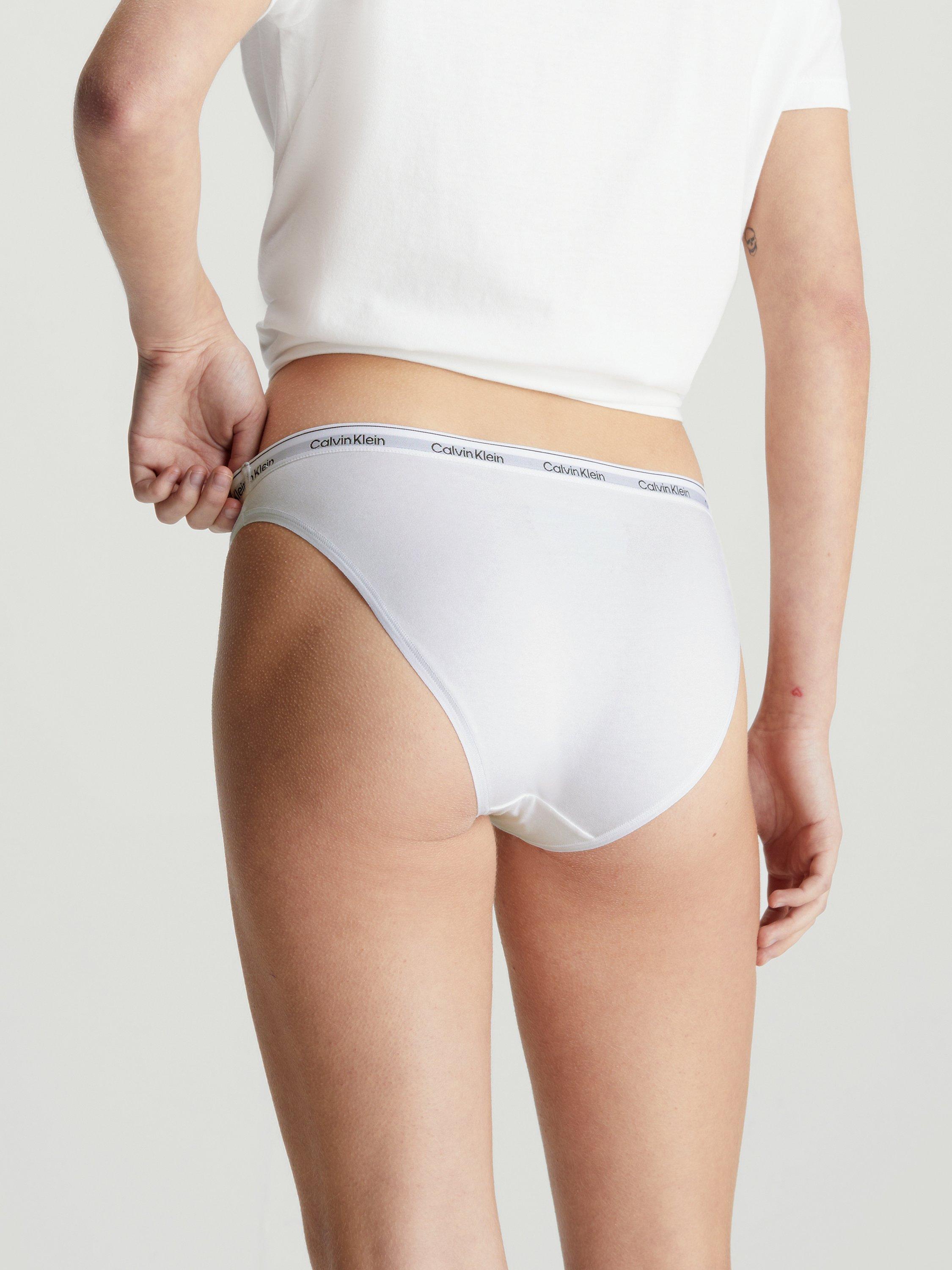 Product image 3 of 4, which shows Calvin Klein Modern Logo Bikini Briefs, Pack of 3, Black/White/Grey, XS