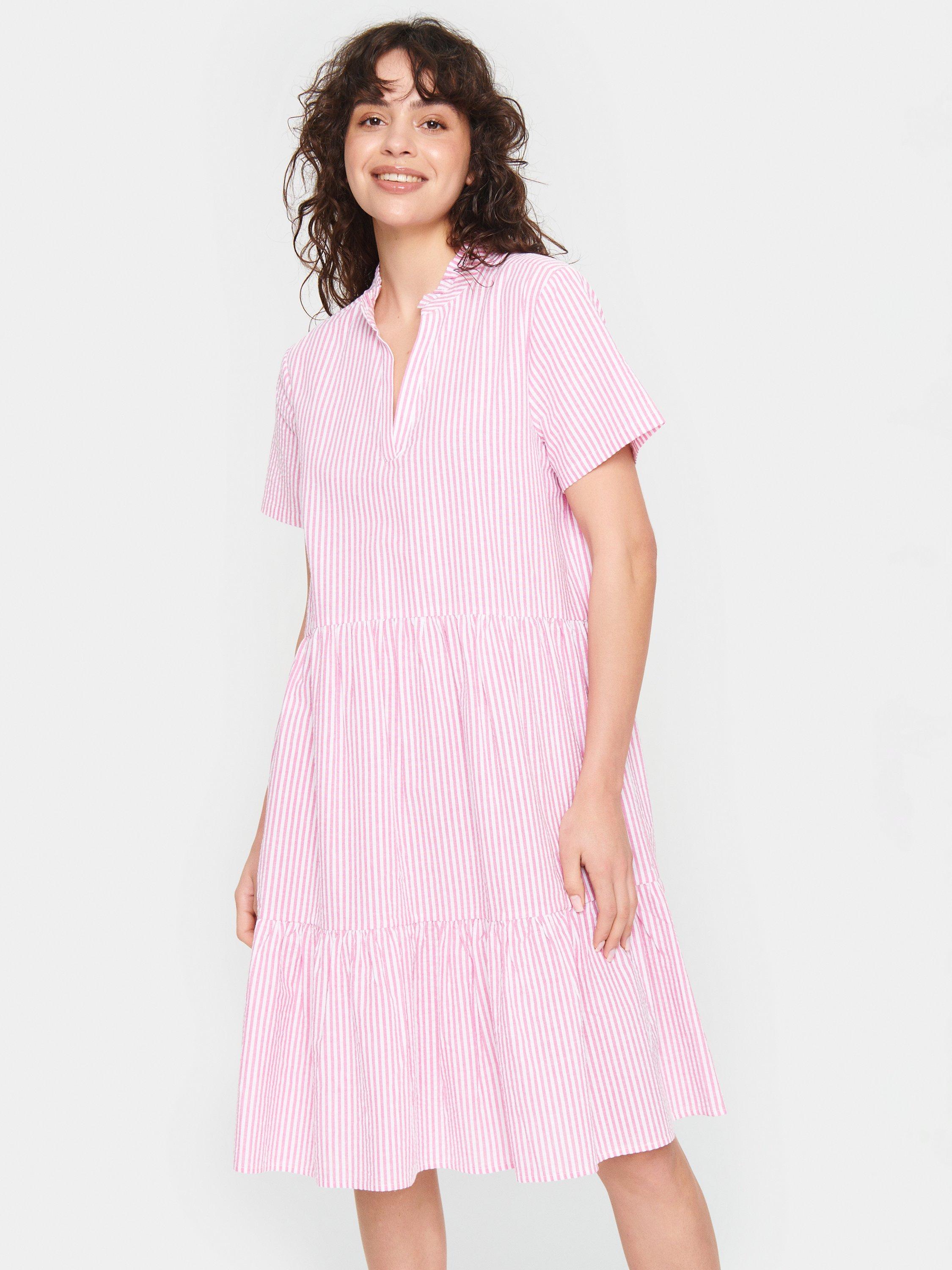 Saint Tropez Elmiko Striped Cotton Tiered Dress, Pink Cosmos