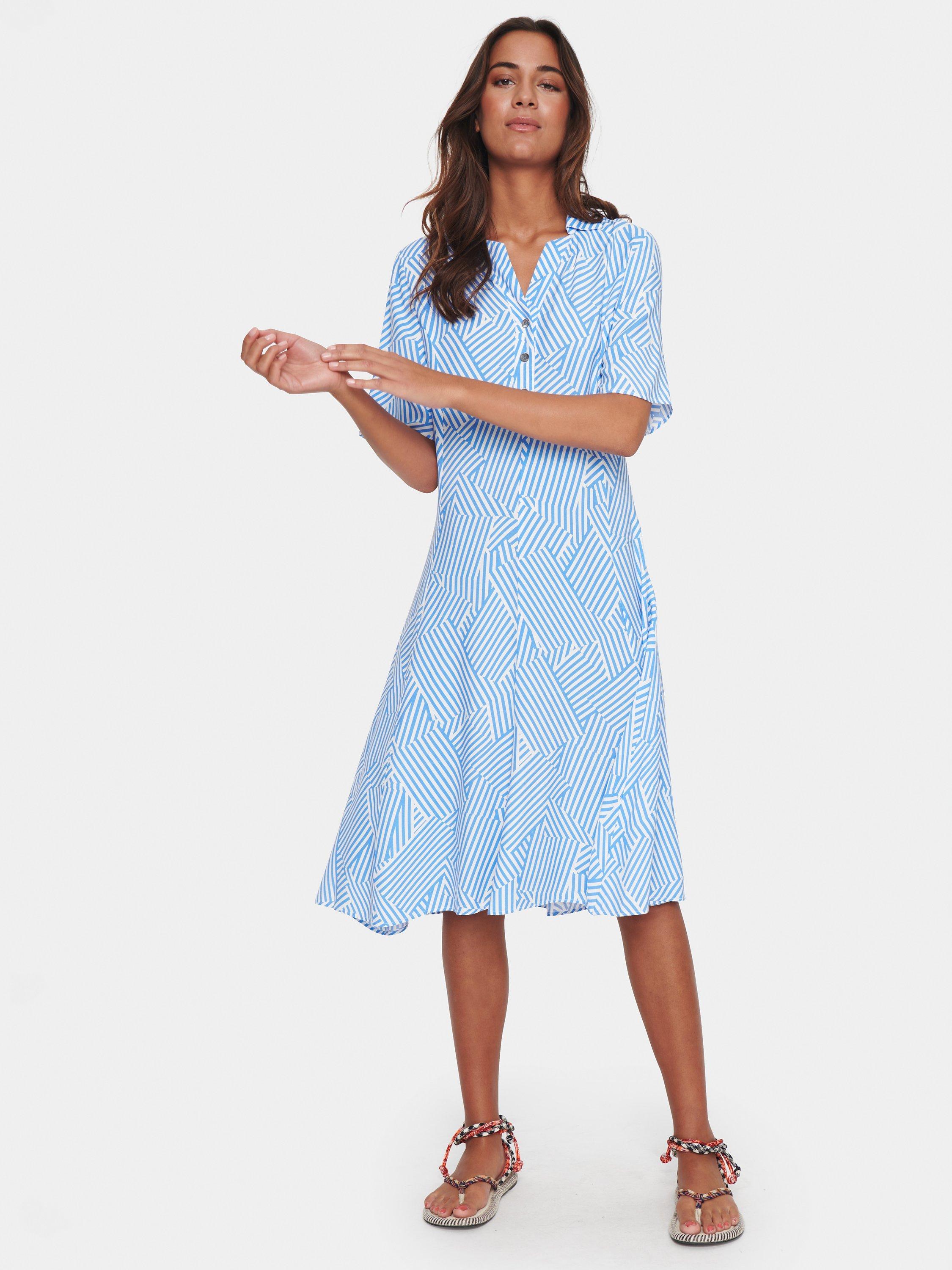 Product image 1 of 6, which shows Saint Tropez Elyse Abstract Print Midi Shirt Dress, Blue/White, XS