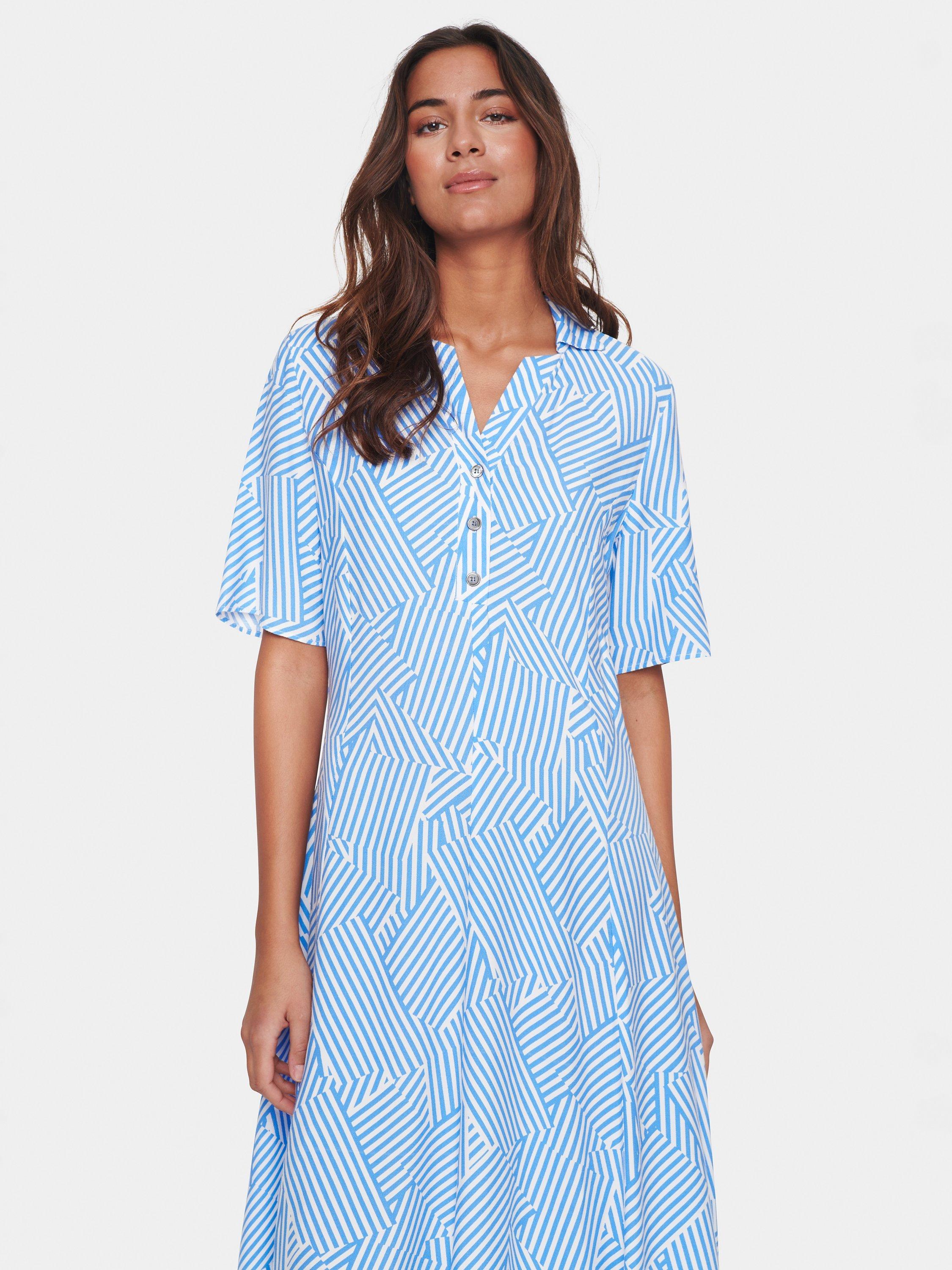 Product image 4 of 6, which shows Saint Tropez Elyse Abstract Print Midi Shirt Dress, Blue/White, XS