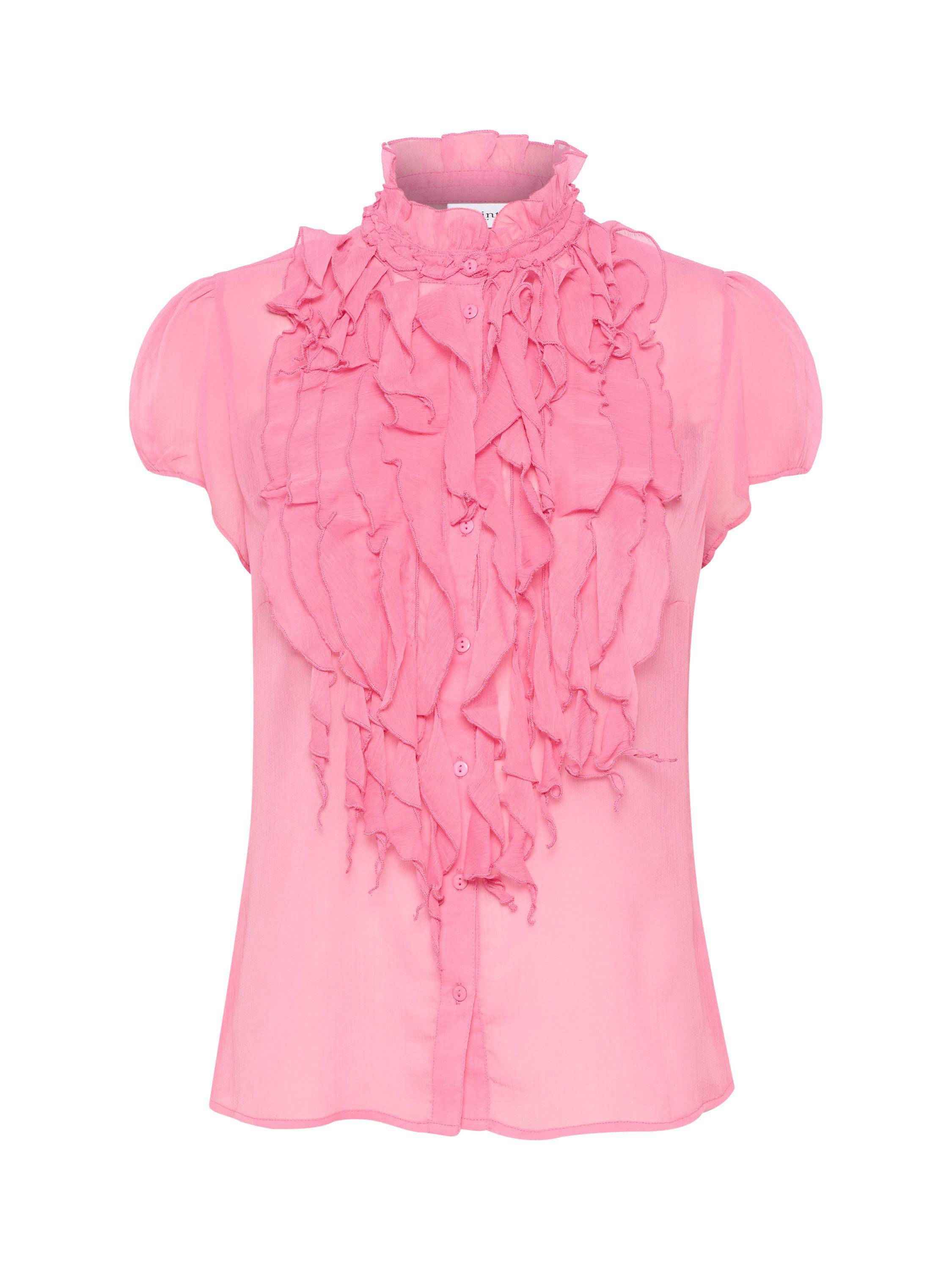 Pink ruffle neck blouse online