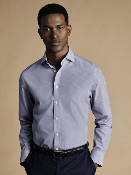Charles Tyrwhitt Cotton Poplin Non-Iron Bengal Stripe Shirt, Blue, Blue